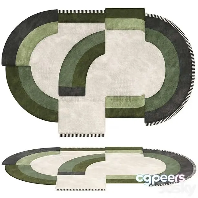 3ds Max Free – Carpet Contemporary Oval Rug with Geometric Pattern in Green Hues and Beige in Wool