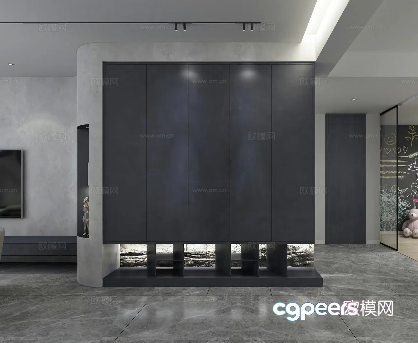 Modern living and dining room TV cabinet Sofa Dining table and chair Chandelier 3d model