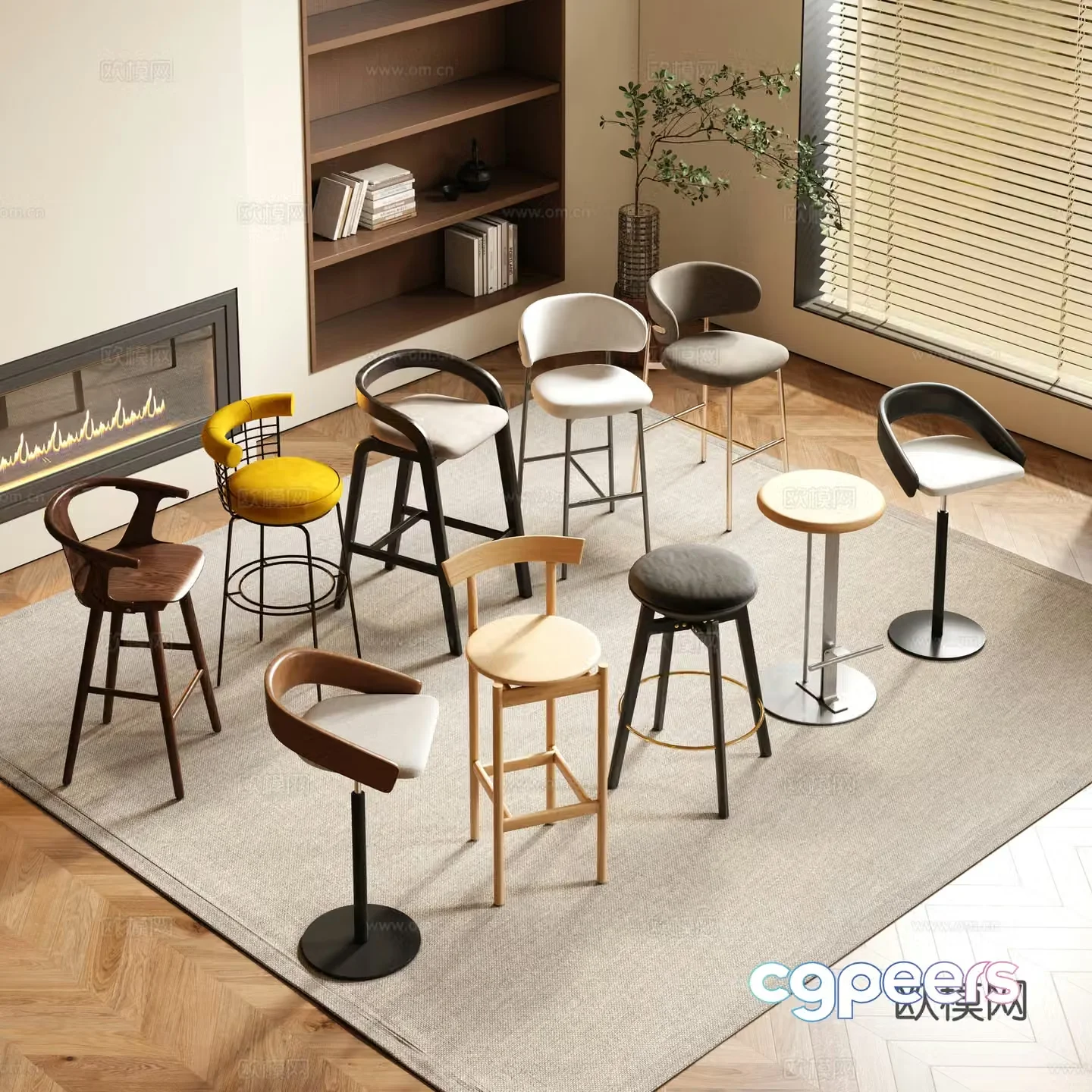 Modern simple bar chair leather chair stainless steel chair wooden chair cloth chair modern bar chair combination 3D model