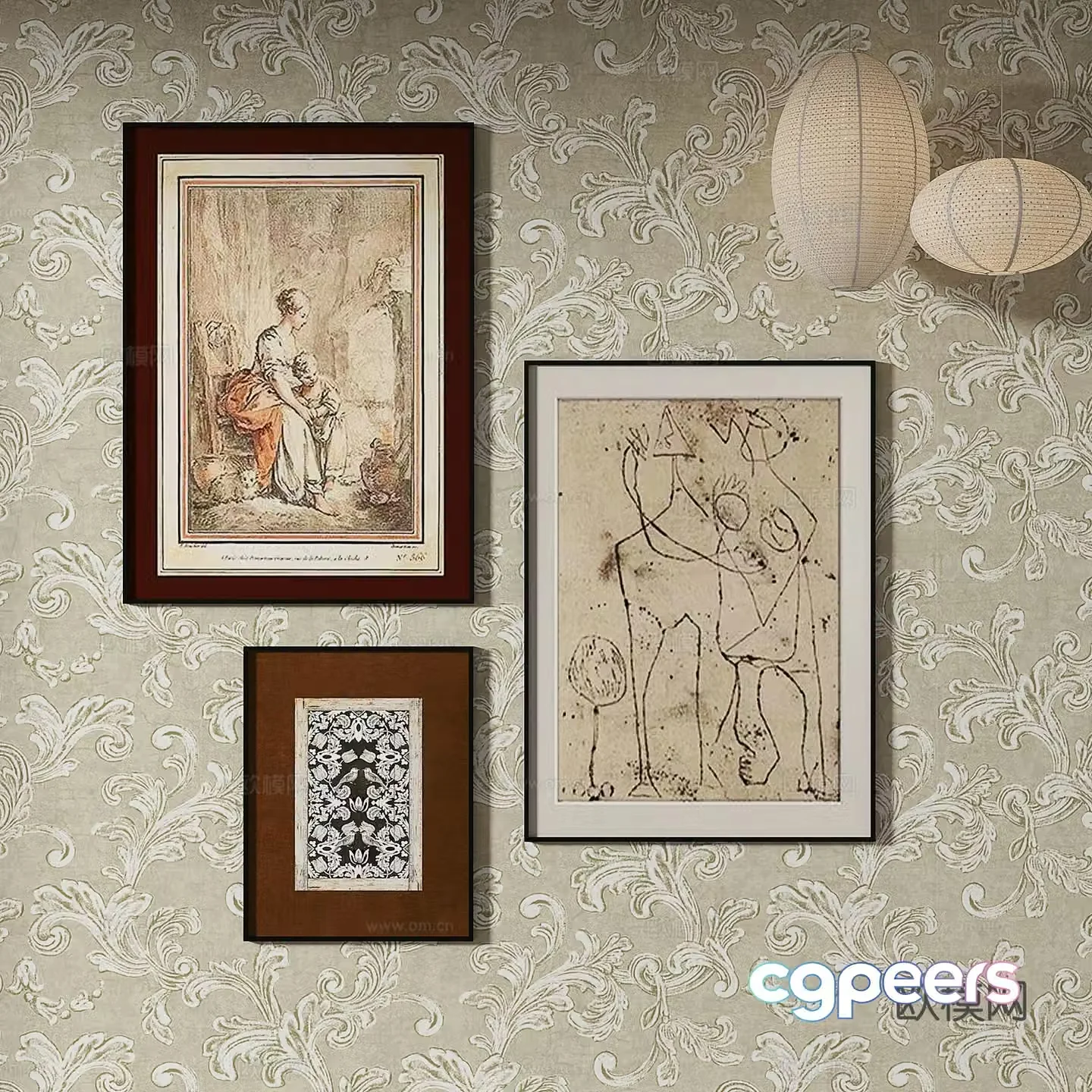 Simple European art painting decorative painting 3d model