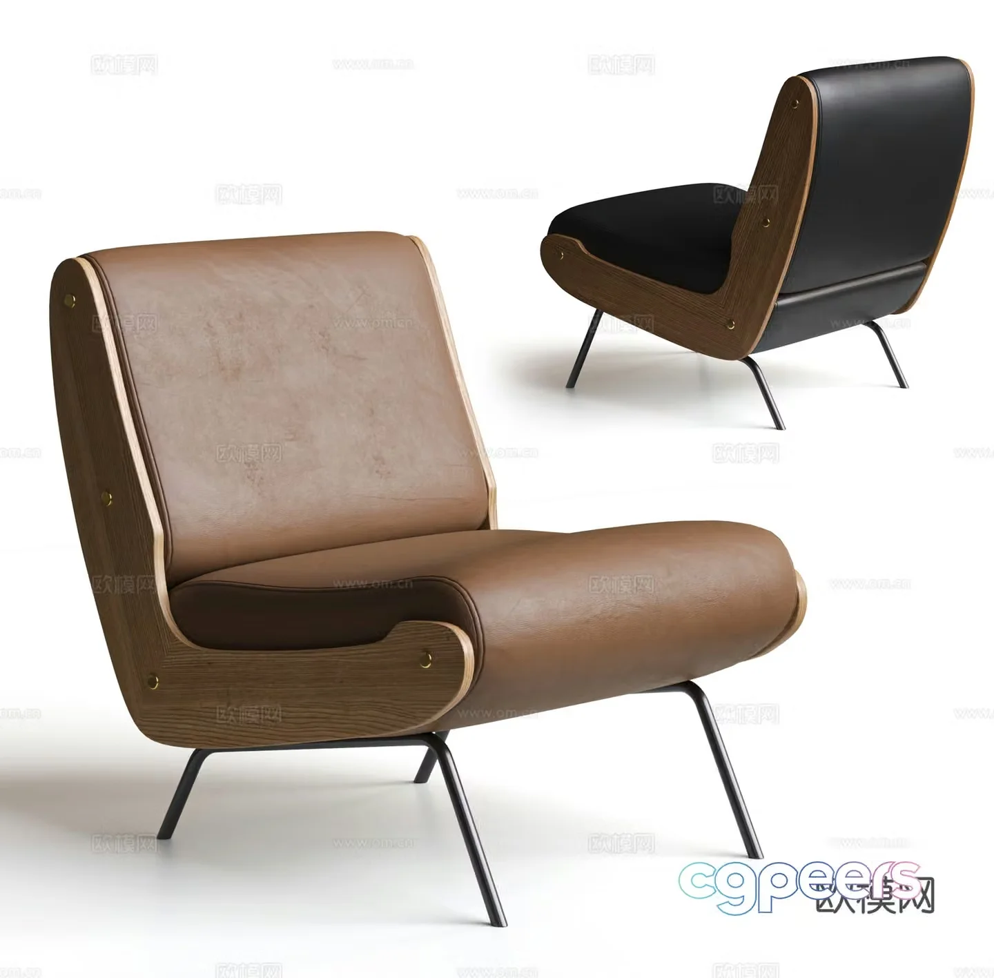 Medium style leisure chair sofa chair leather solid wood sofa chair single sofa 3d model