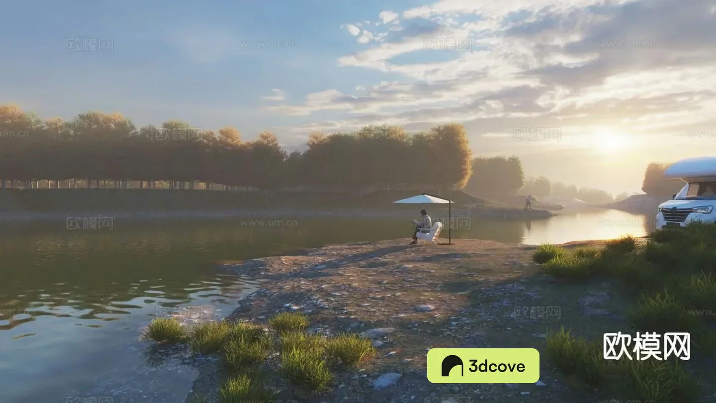 dusk early morning riverside scenery lakeside scenery