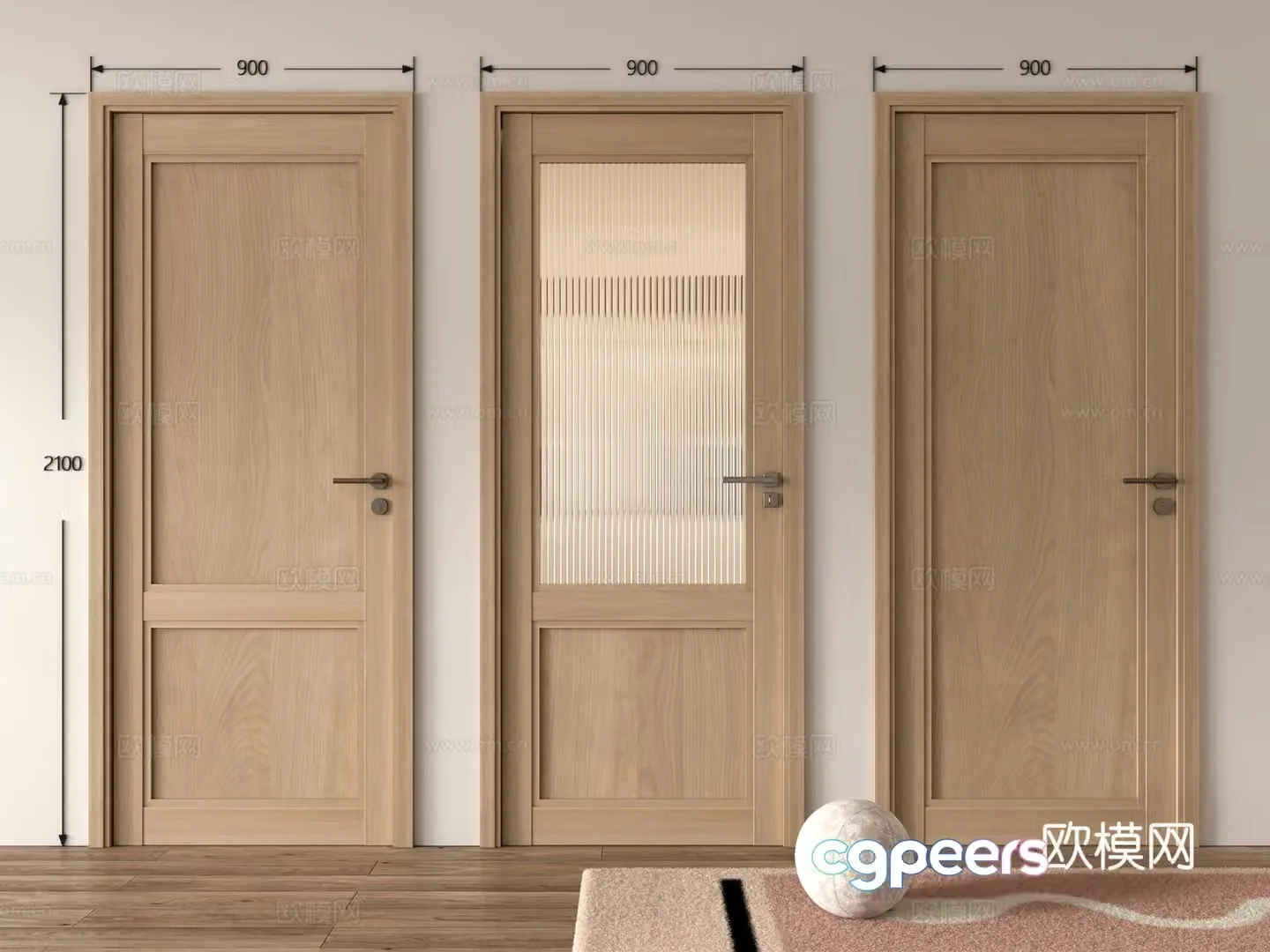 New Chinese style single-open door Japanese style single-open door wooden door single-open door glass door bedroom door kitchen and bathroom 3D model