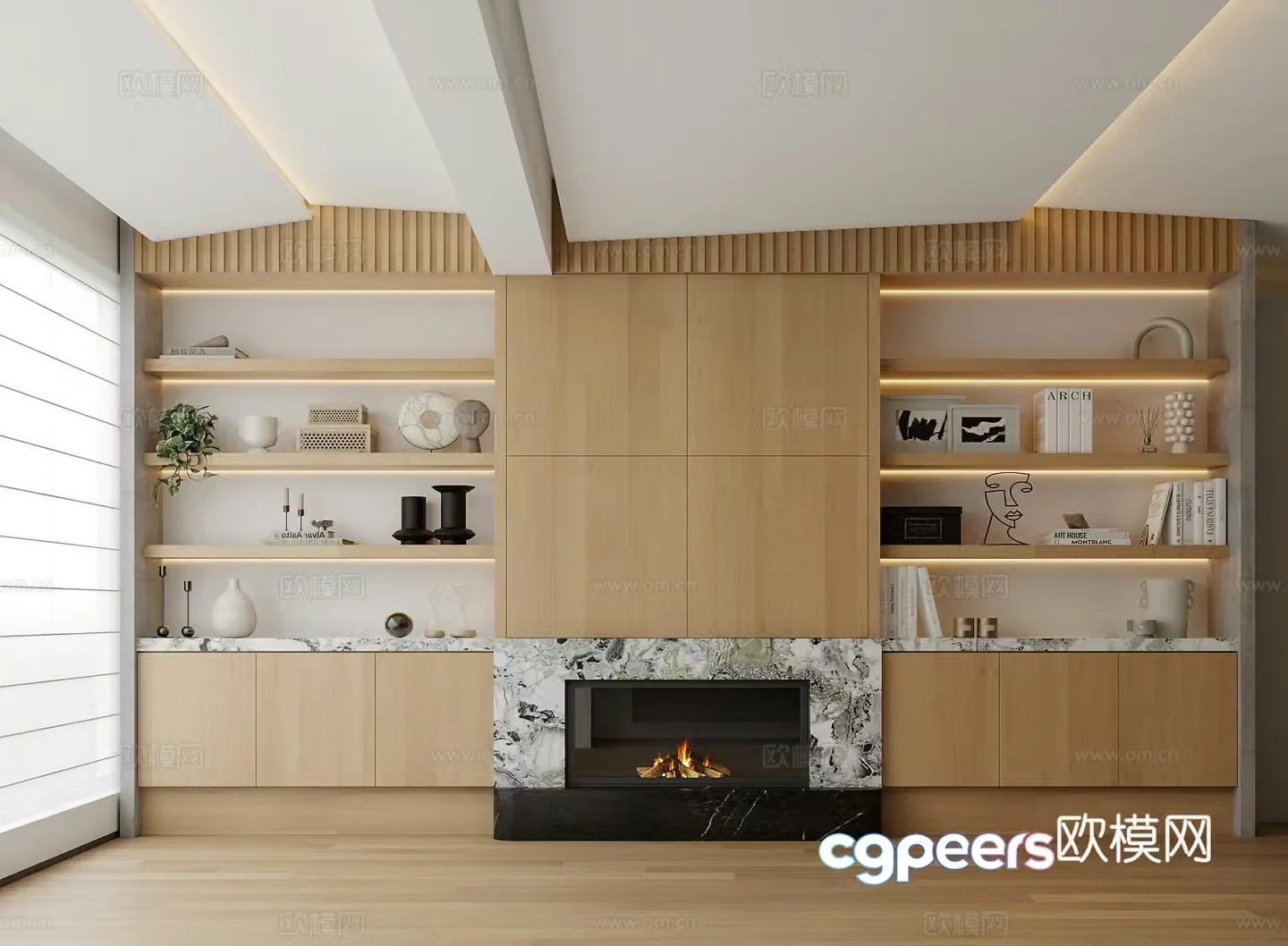 Modern bookcase fireplace TV background wall decoration ornament 3d model