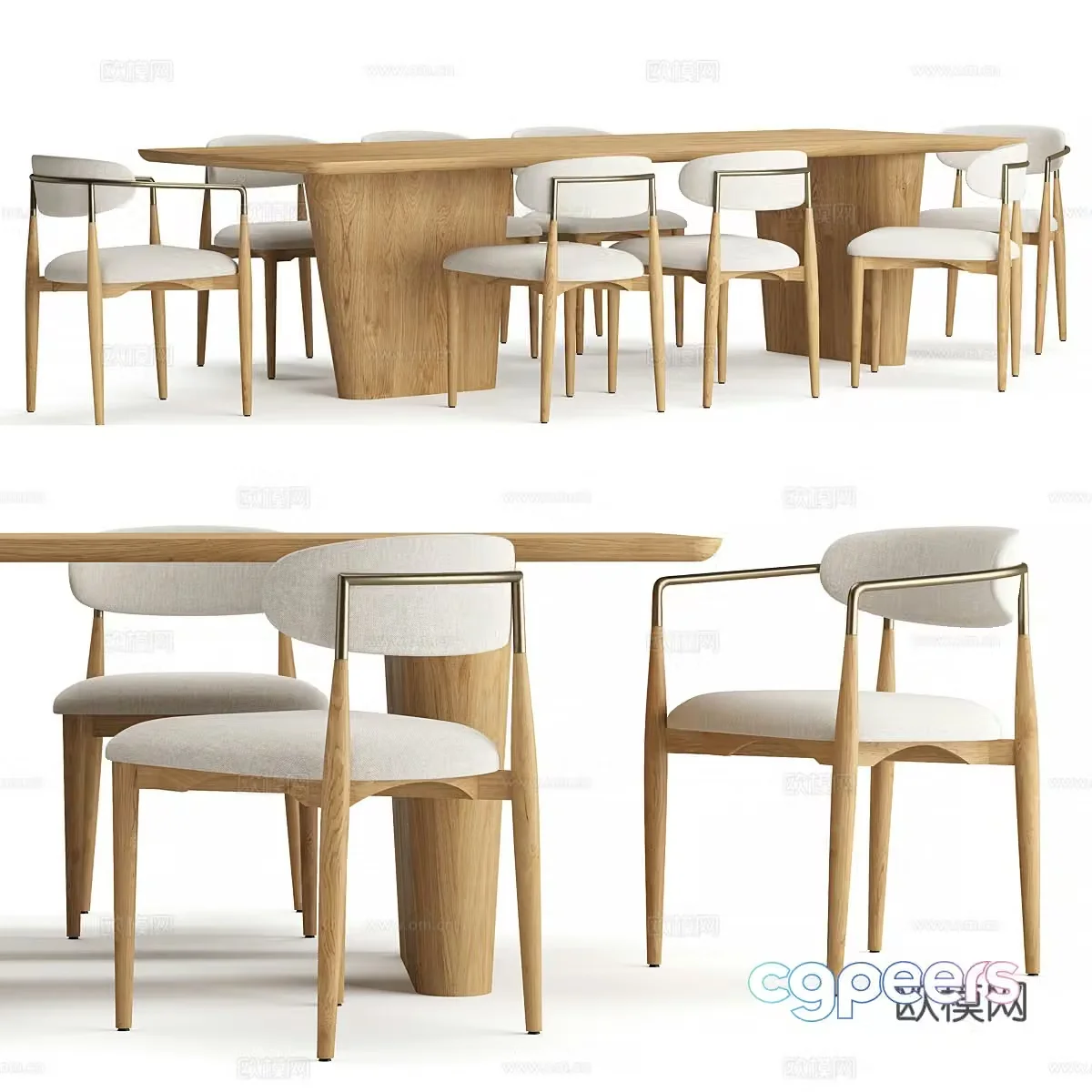RH Dalia rectangular dining table and chair 3D model