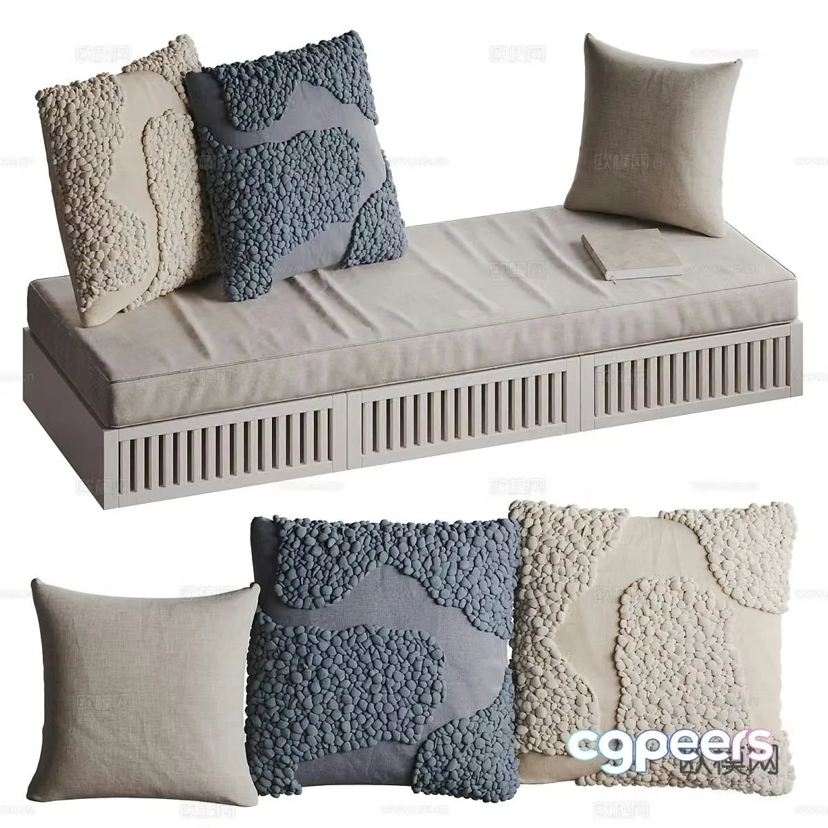Modern cream style fabric bay window cushion pillow sofa cushion 3D model