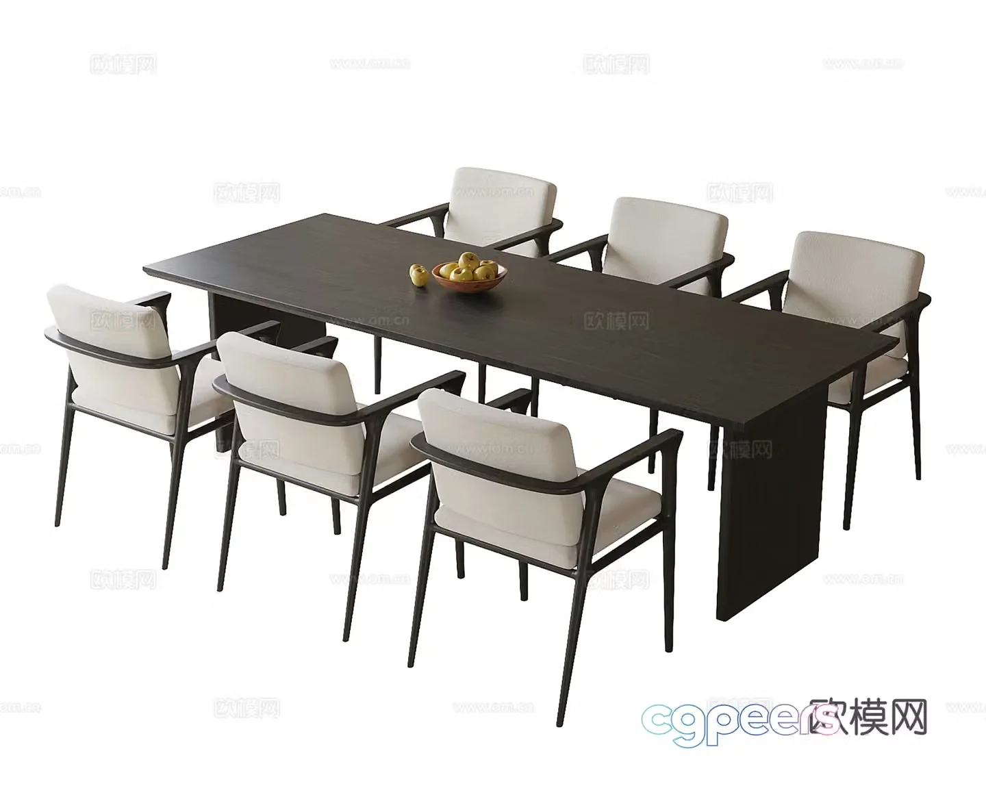 Modern dining table and chair combination dining chair 3D model