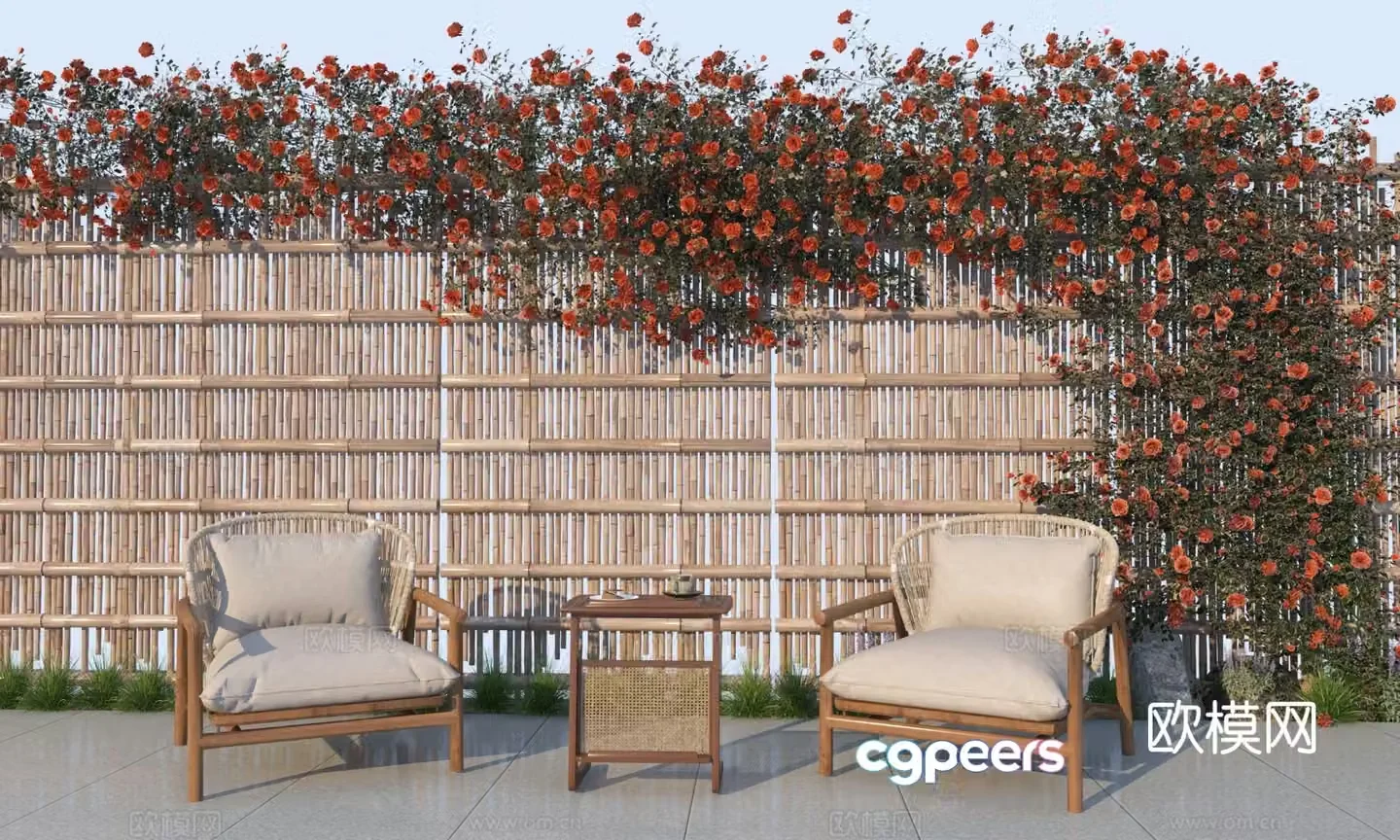 New Chinese style outdoor seating outdoor table and chairs 3d model
