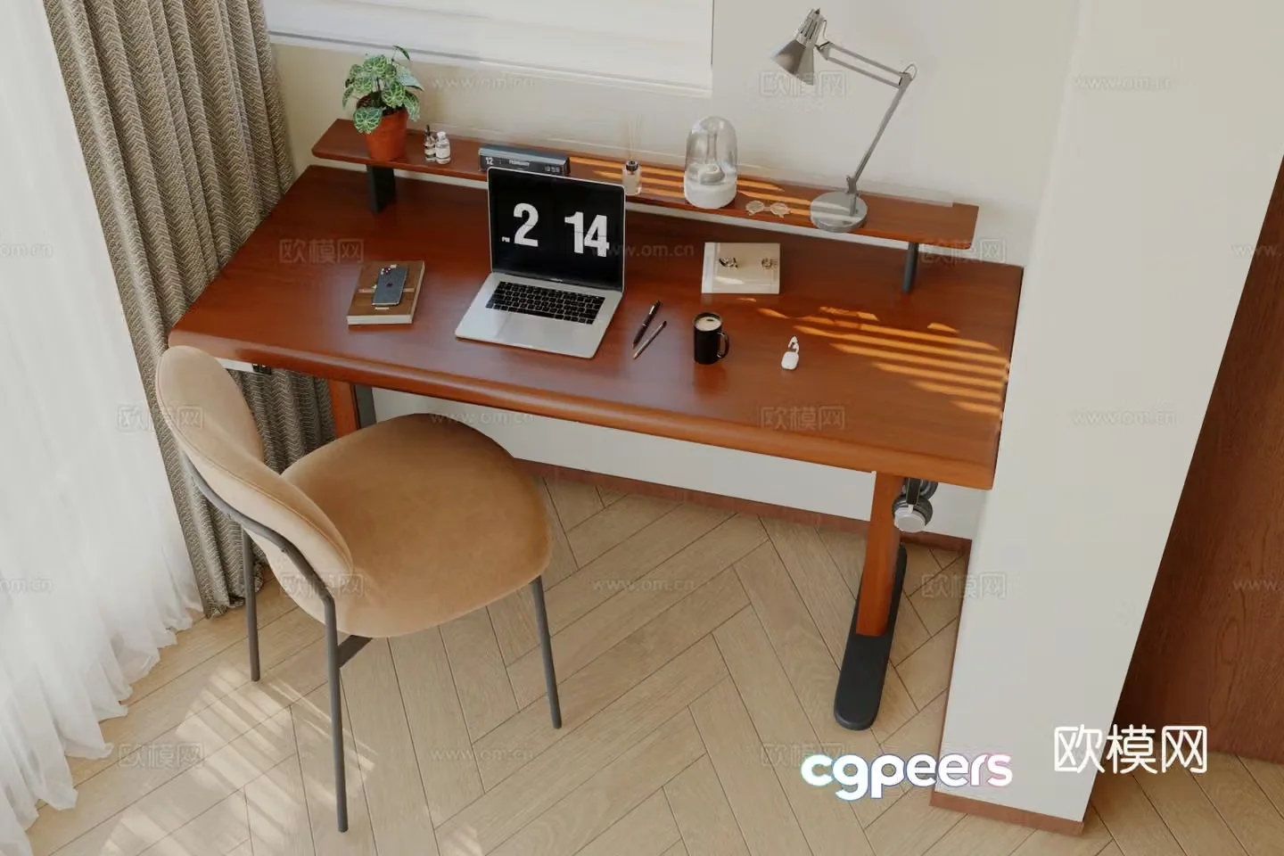 Modern medieval desk and chair medieval study living room and study desk ornament combination notebook 3D model