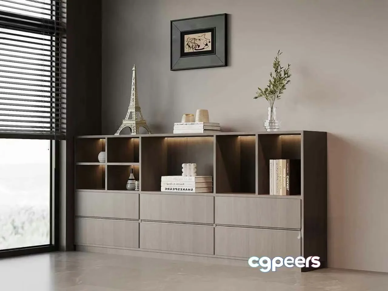 Modern Shelving Unit 3D Model – 6021 – VRAY Render