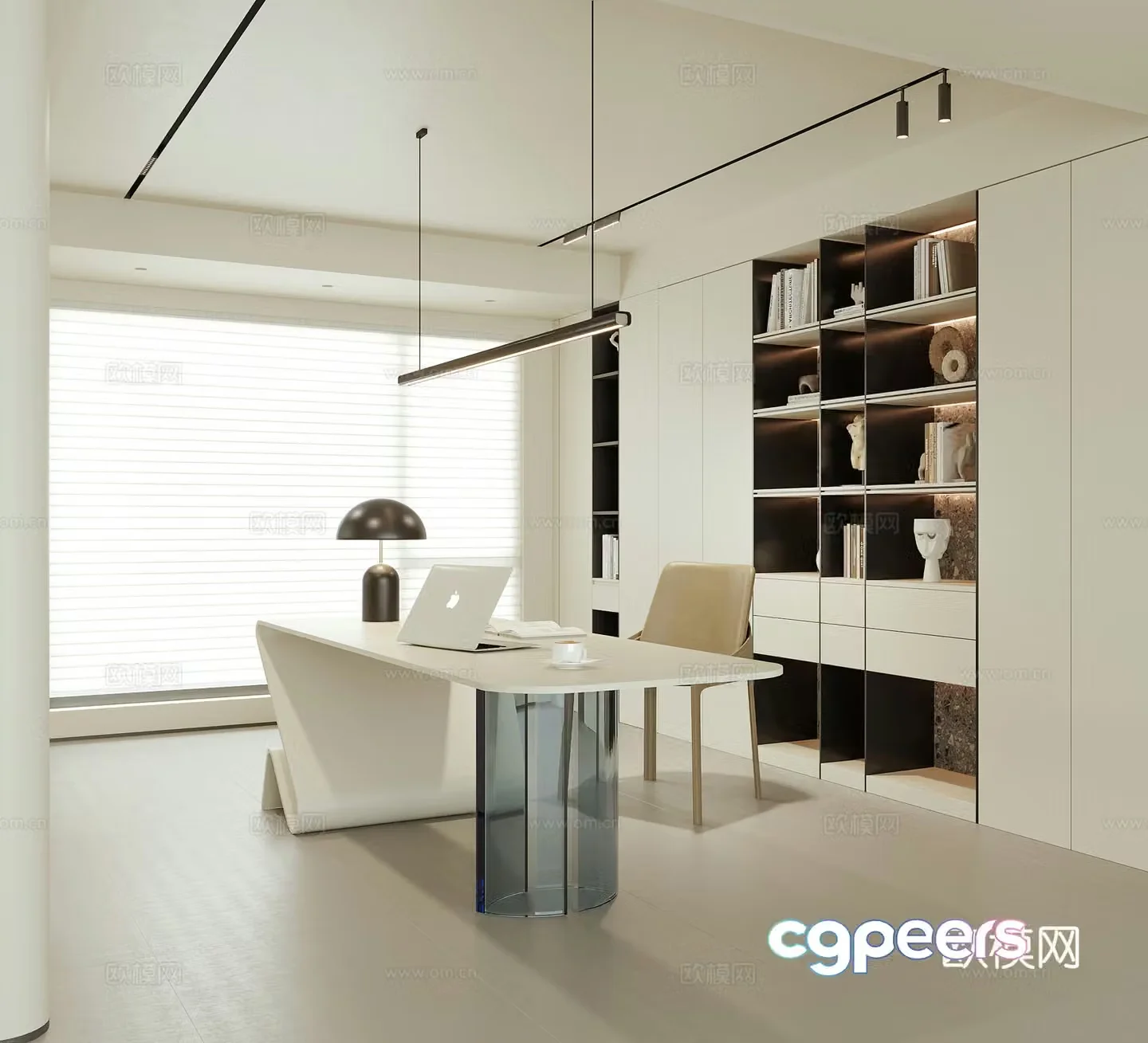 Modern study desk chair desk bookcase 3d model