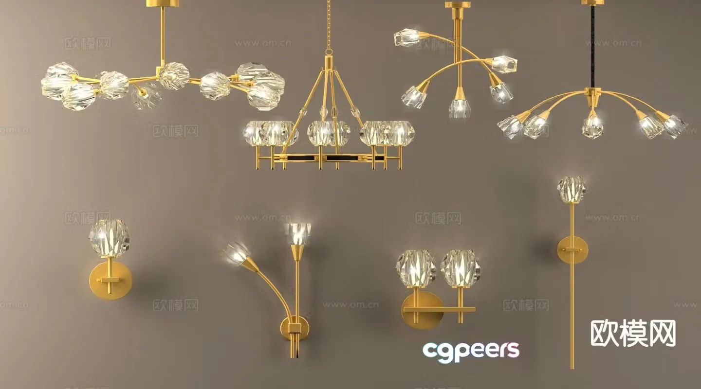 Light luxury chandelier wall lamp crystal lamp 3d model