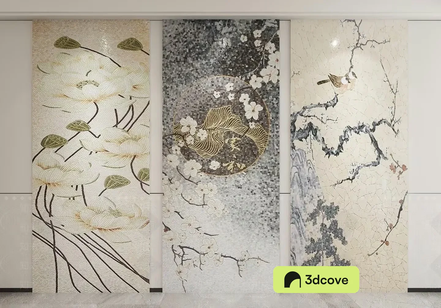 Three Large Asian-Style Panels