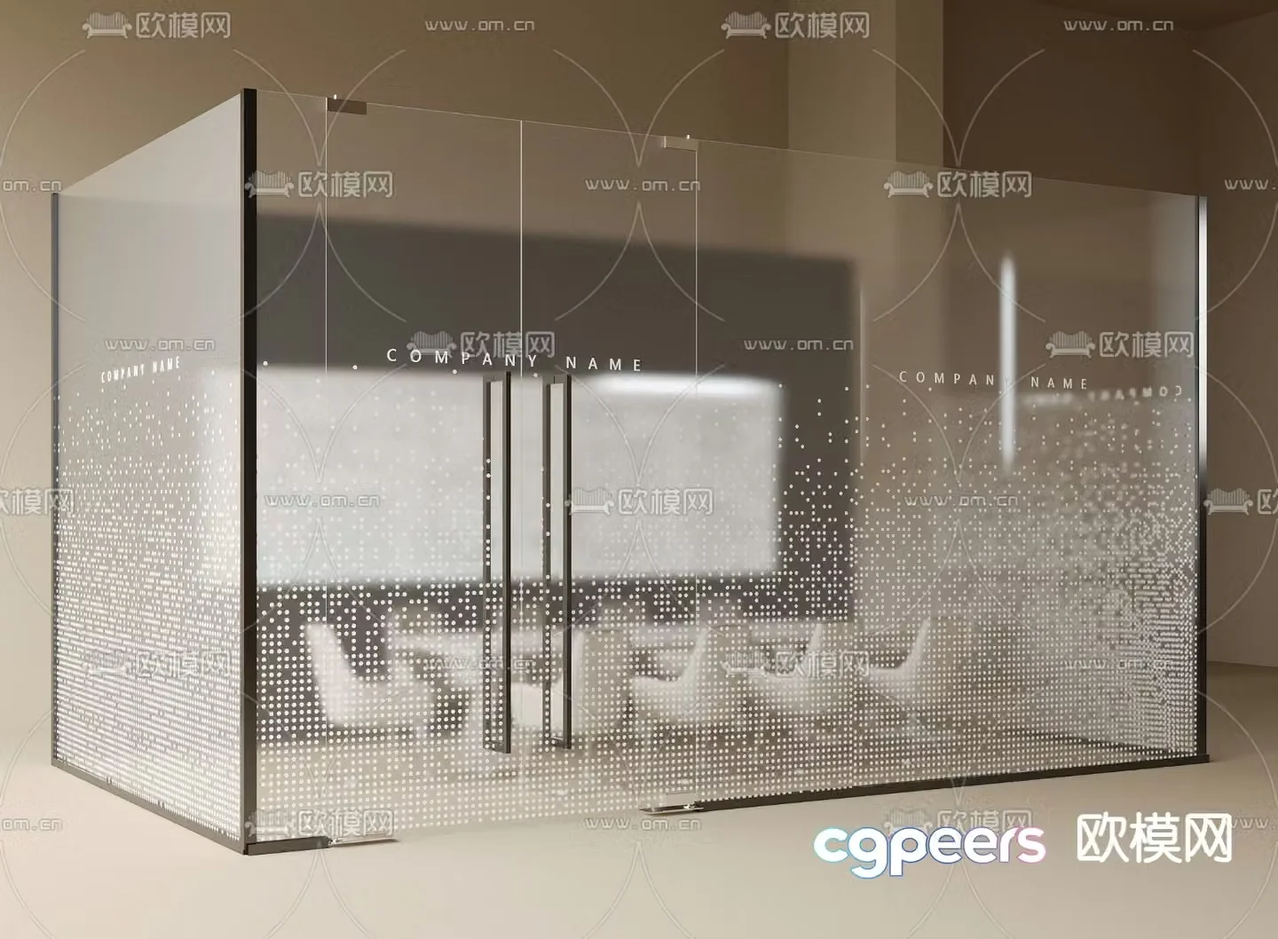 Office glass partition glass door 3d model