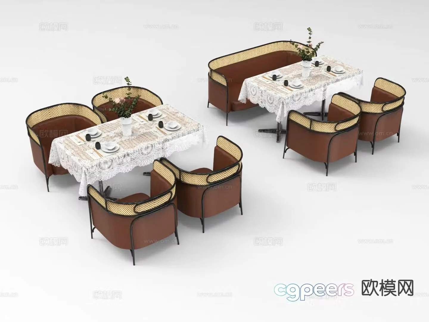 American dining table and chairs 3d model