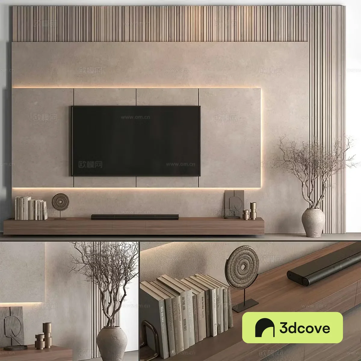 New Chinese style Wasabi TV background wall 3D model