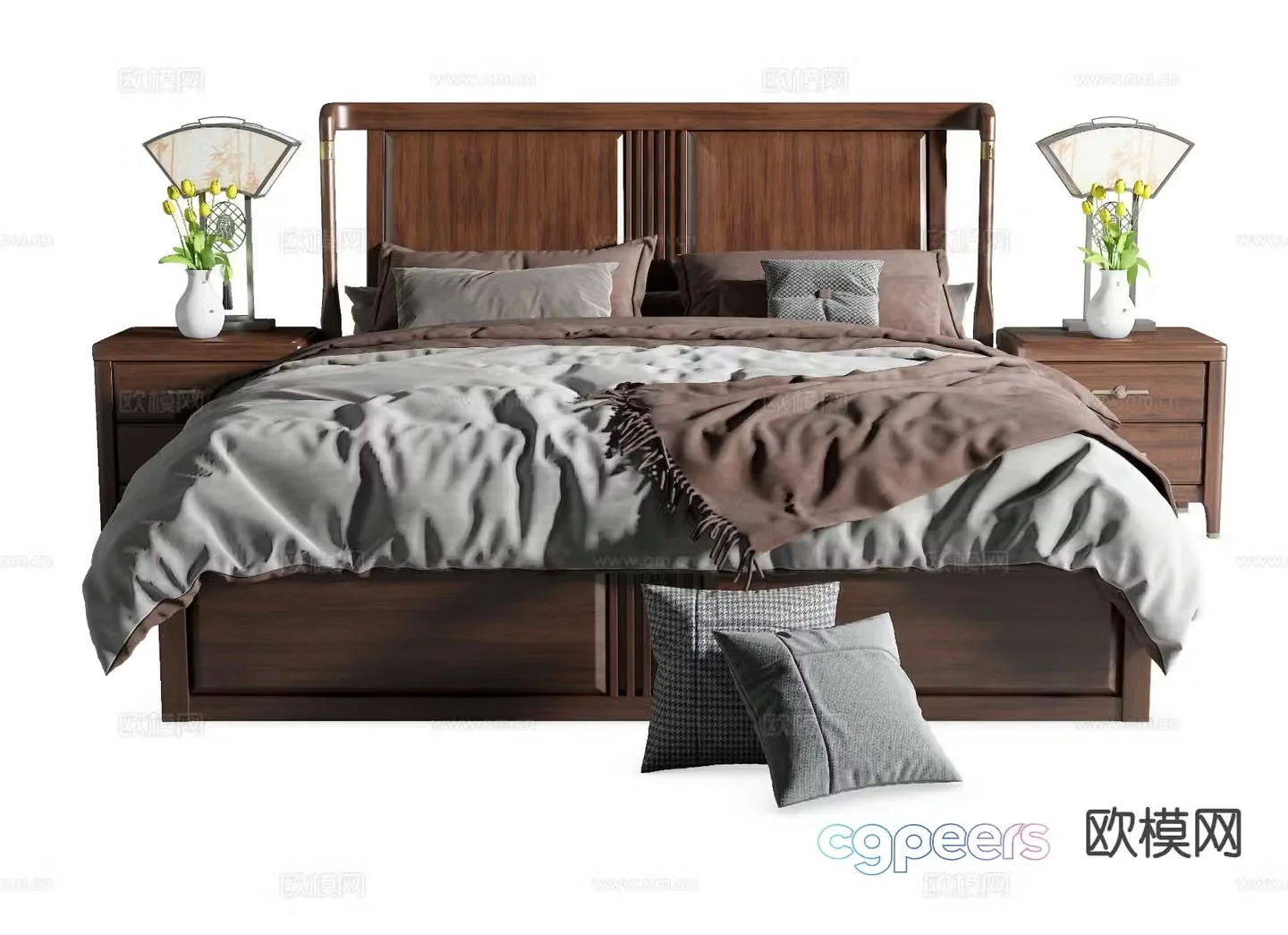 New Chinese solid wood bed double bed large bed 3d model