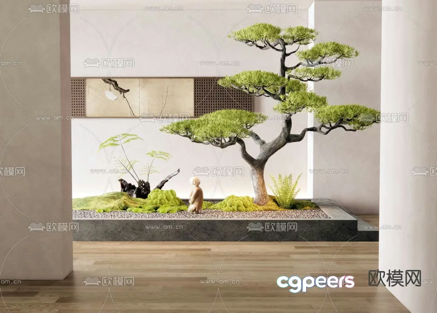 New Chinese style indoor plant landscaping courtyard sketch 3D model