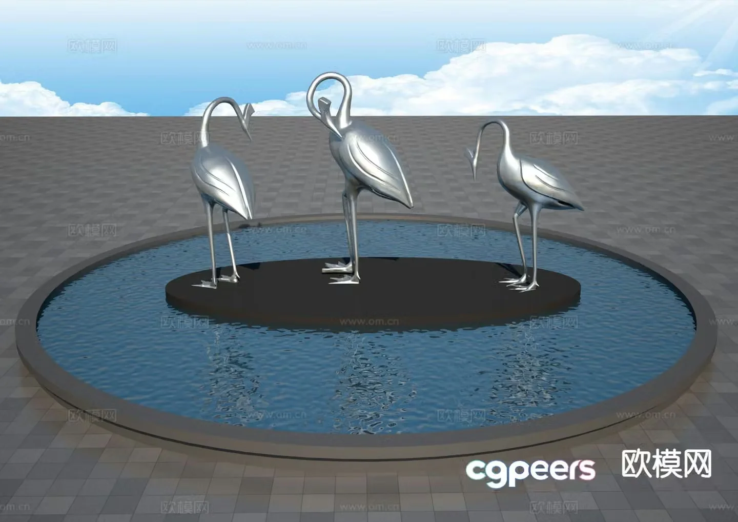 Crane sculpture landscape sculpture 3d model