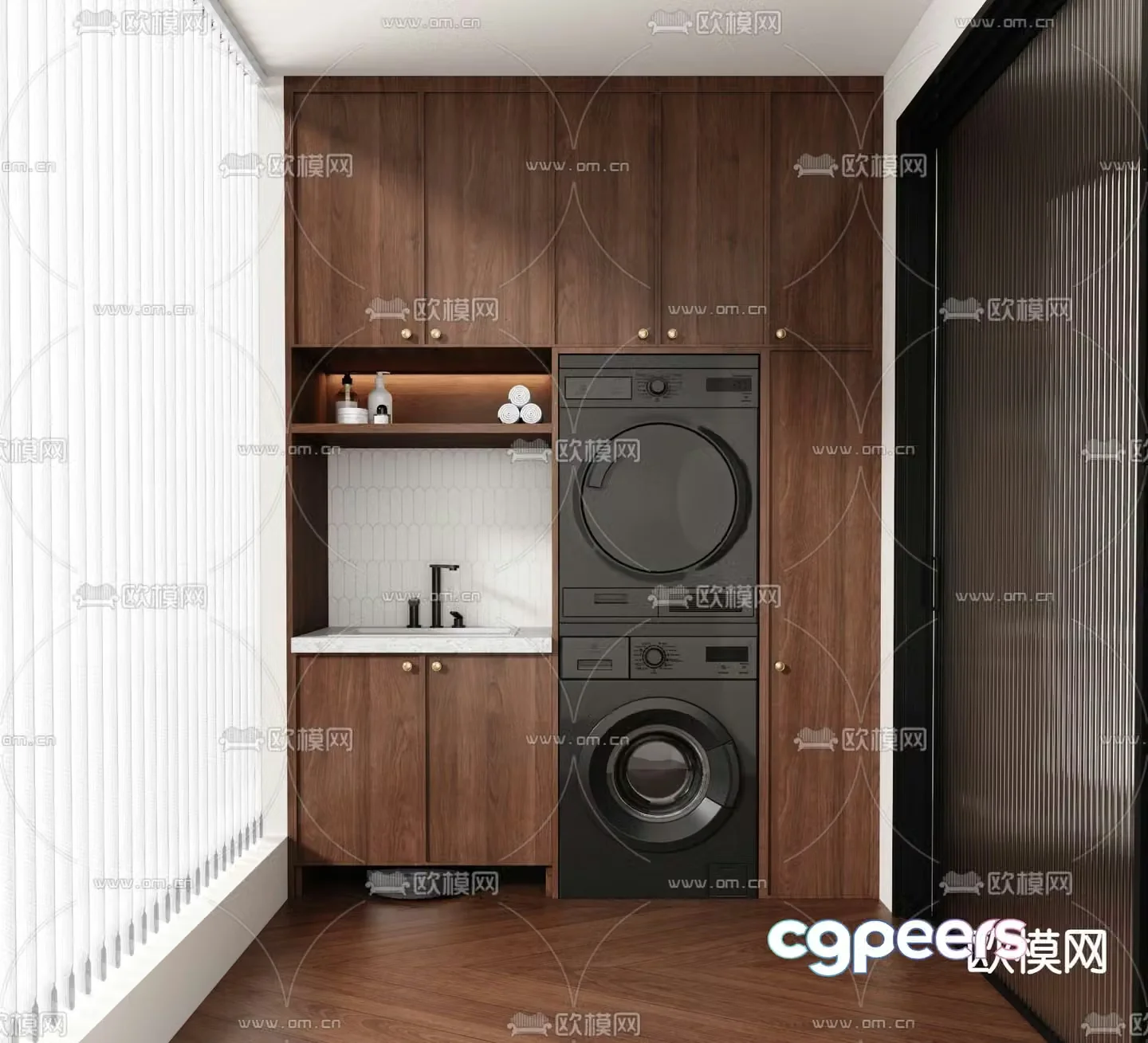 Medieval style balcony cabinet washing machine cabinet 3d model