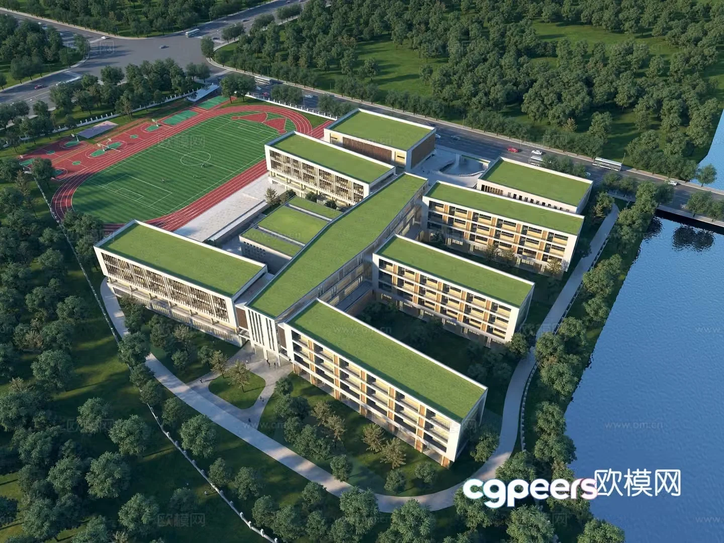 modern school modern middle school school bird’s eye view elementary school junior high school high school 3d model