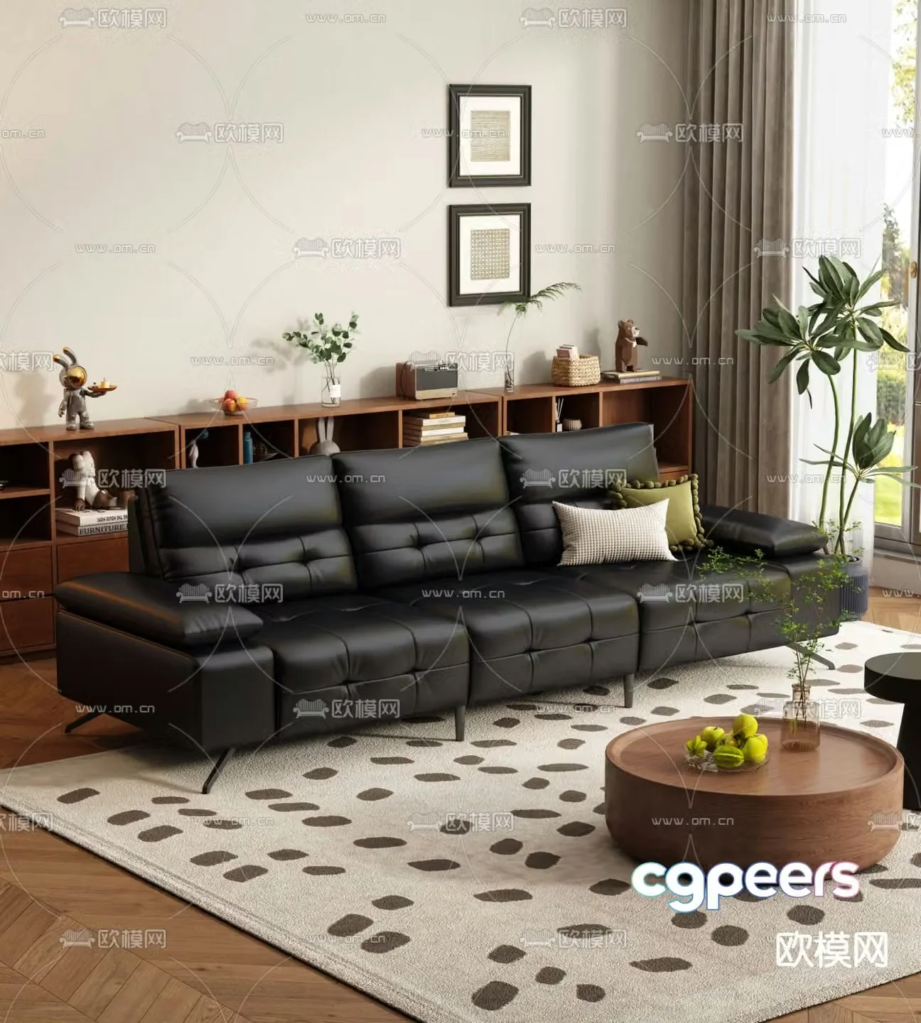 Three seater sofa leather sofa 3d model