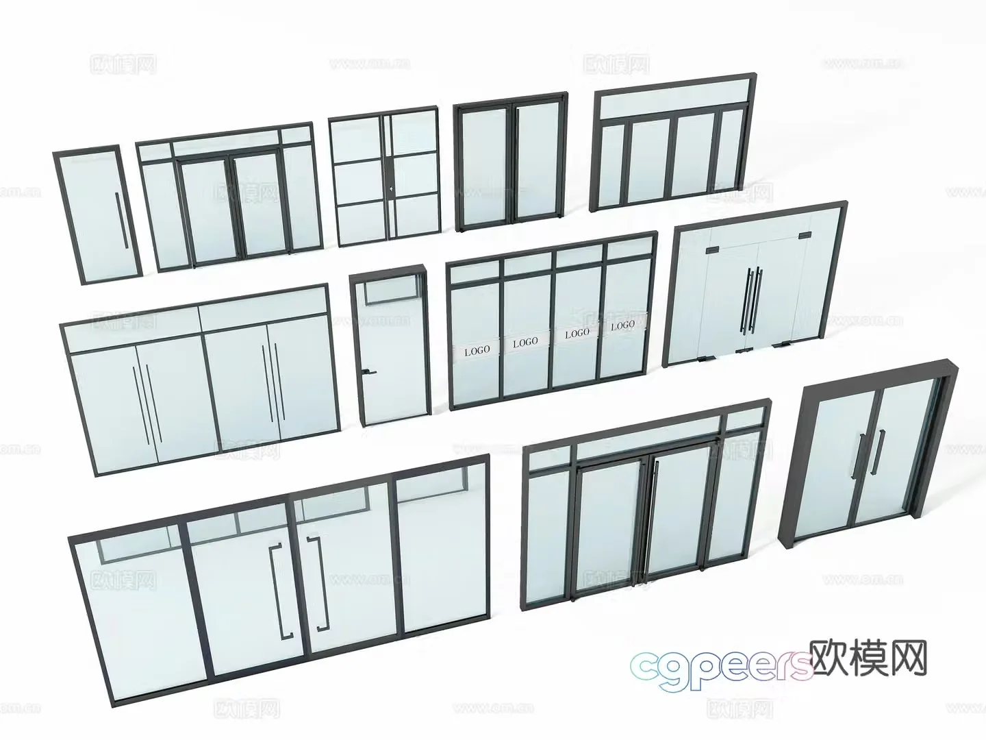 Modern glass door combination 3D model