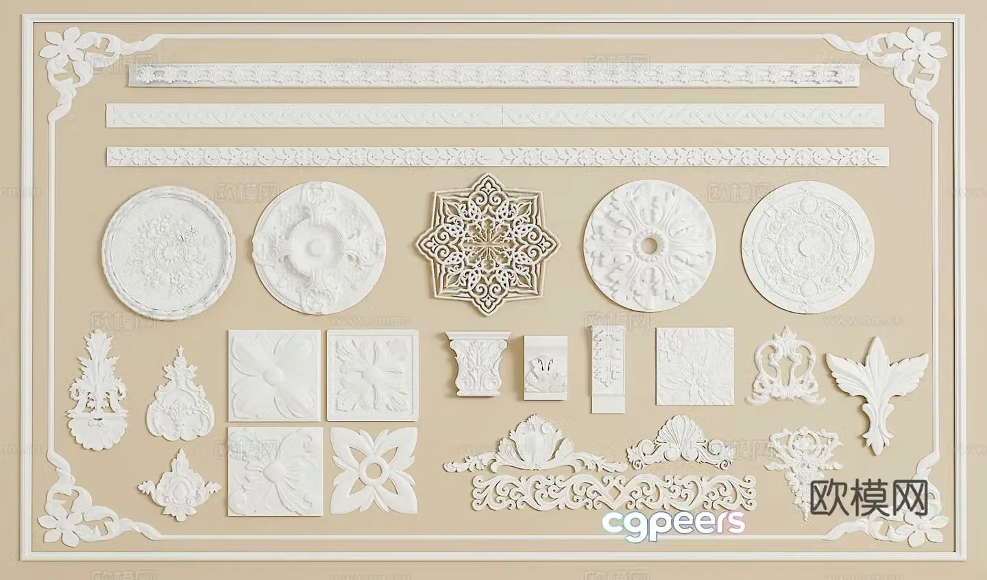 European gypsum carving combination 3D model