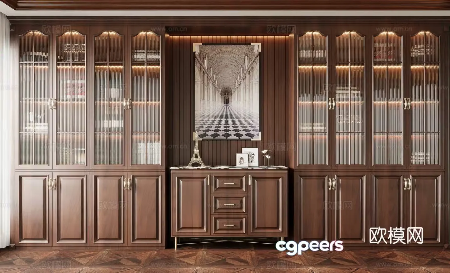 American solid wood wine cabinet glass wine cabinet 3D model