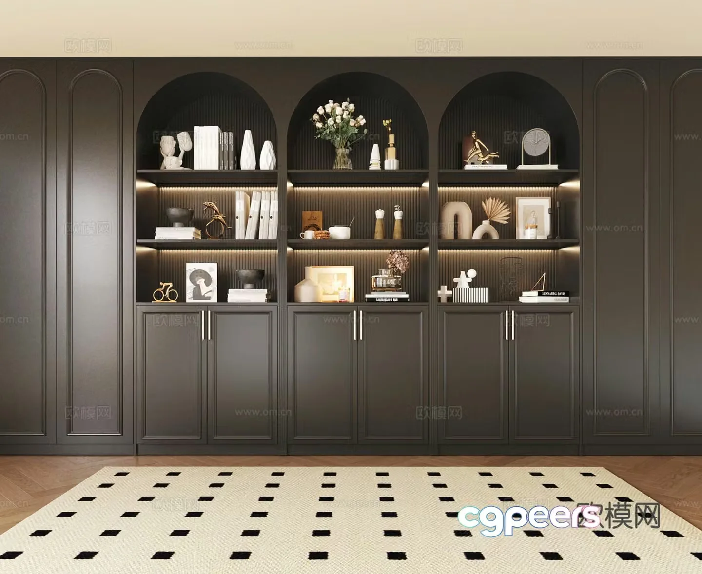 French American bookcase standalone adult open 3d model