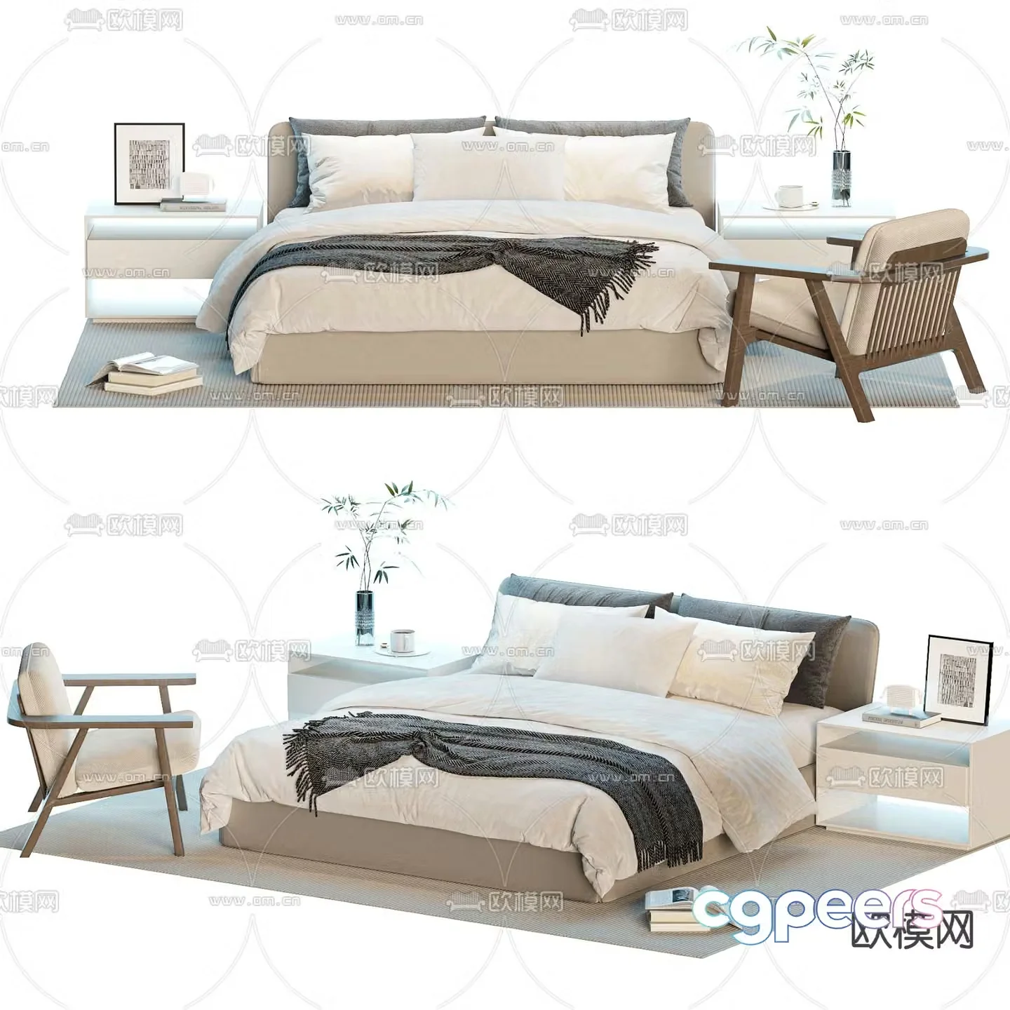Modern double bed 3d model
