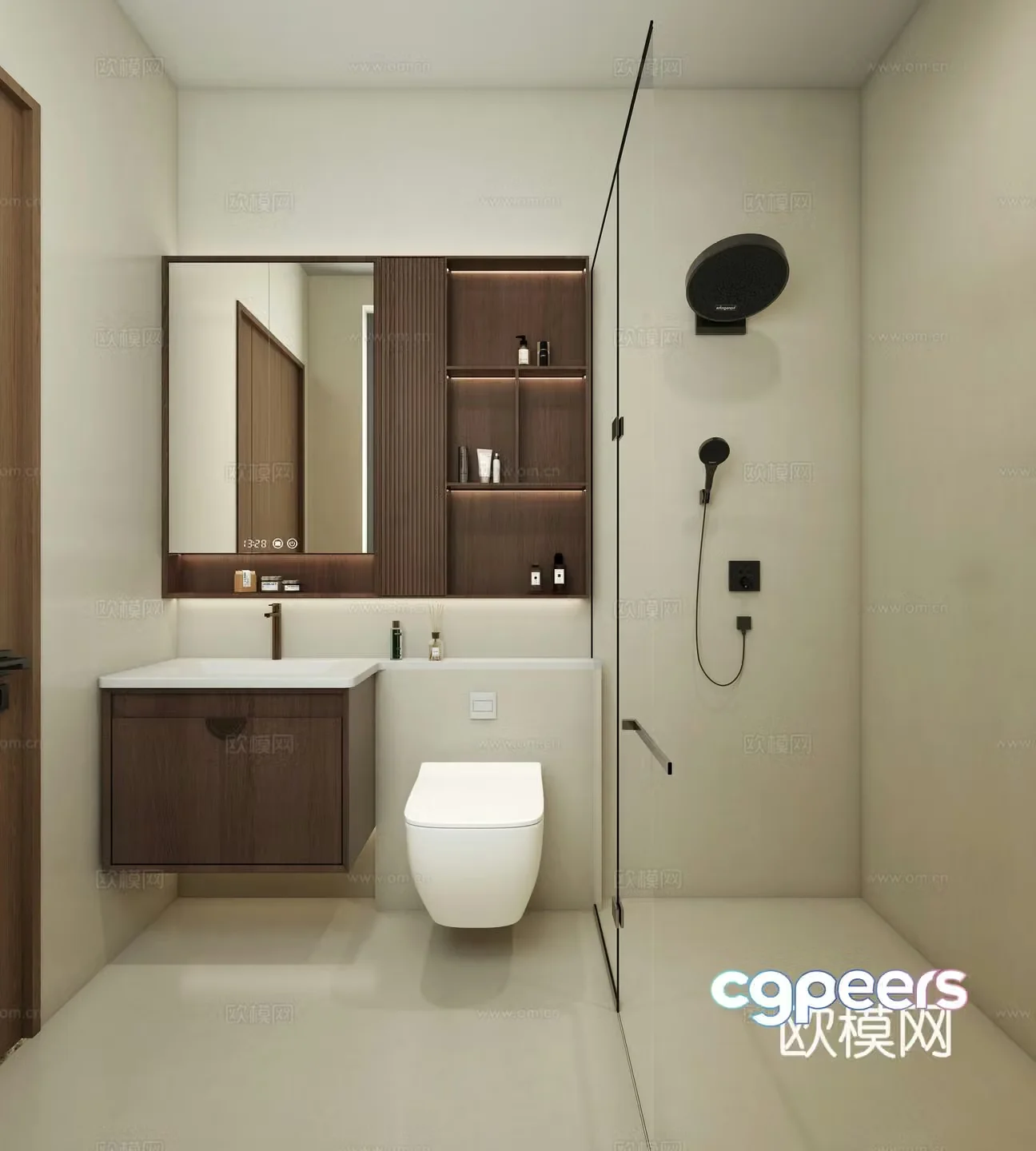 New Chinese style bathroom Song’s aesthetic bathroom concealed shower bathroom cabinet wall-mounted toilet 3D model
