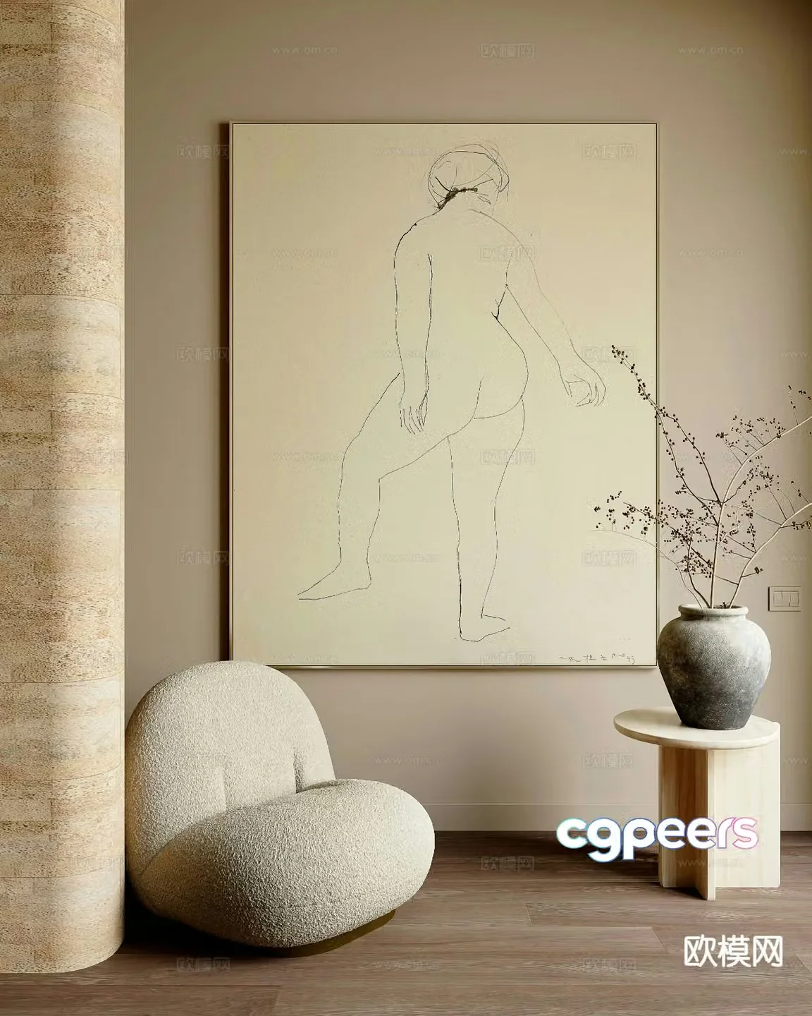 Modern minimalist painting line drawing decorative painting 3D model