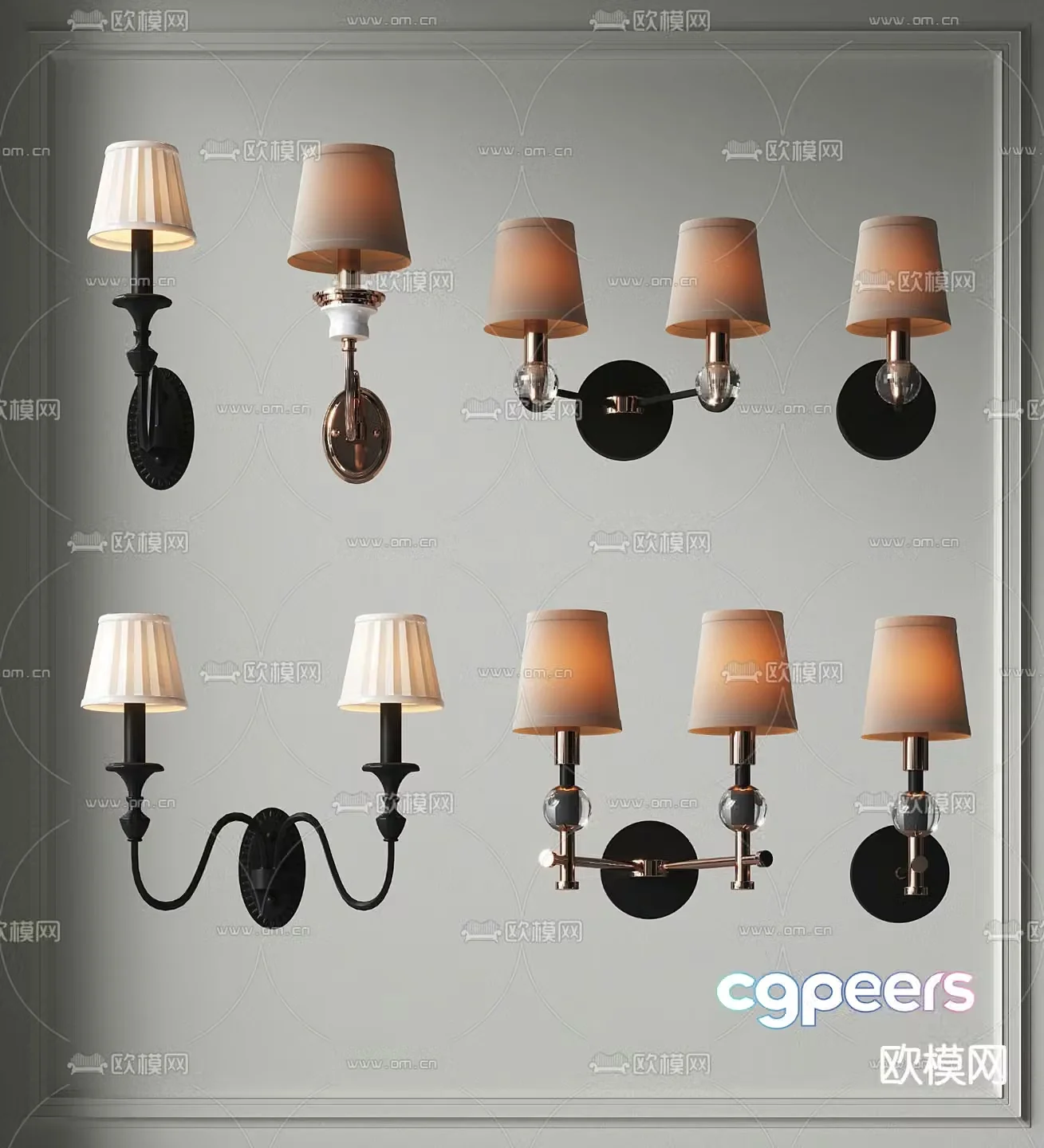 American wall lamp double head wall lamp 3d model