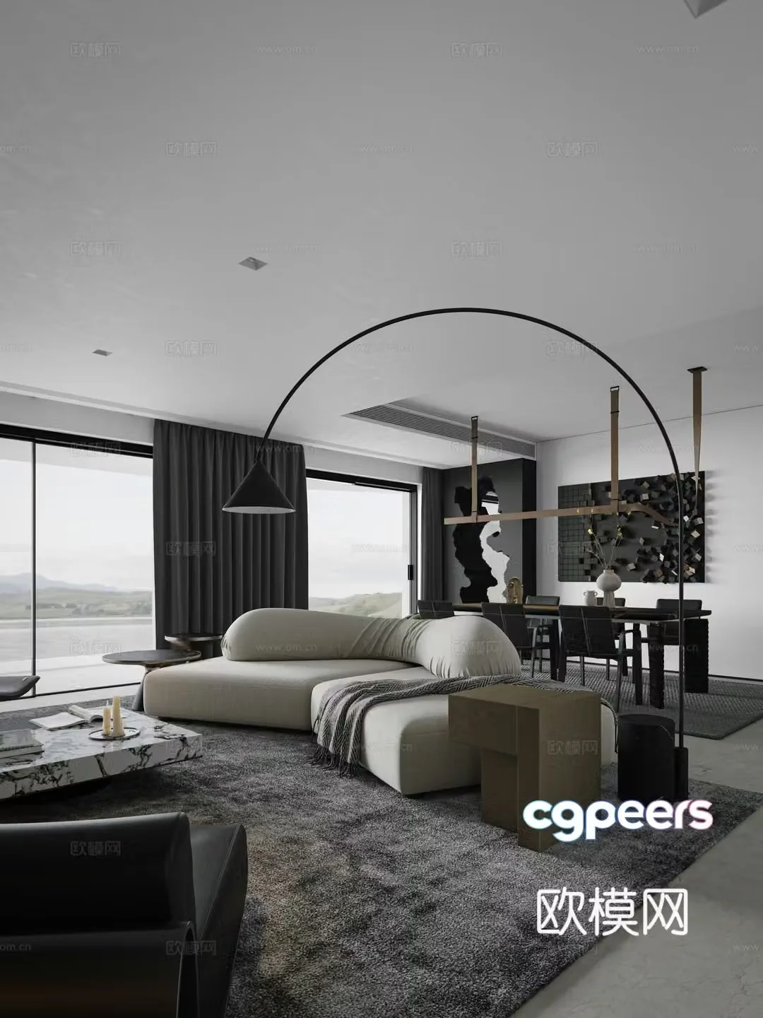 Modern home living and dining room 3d model