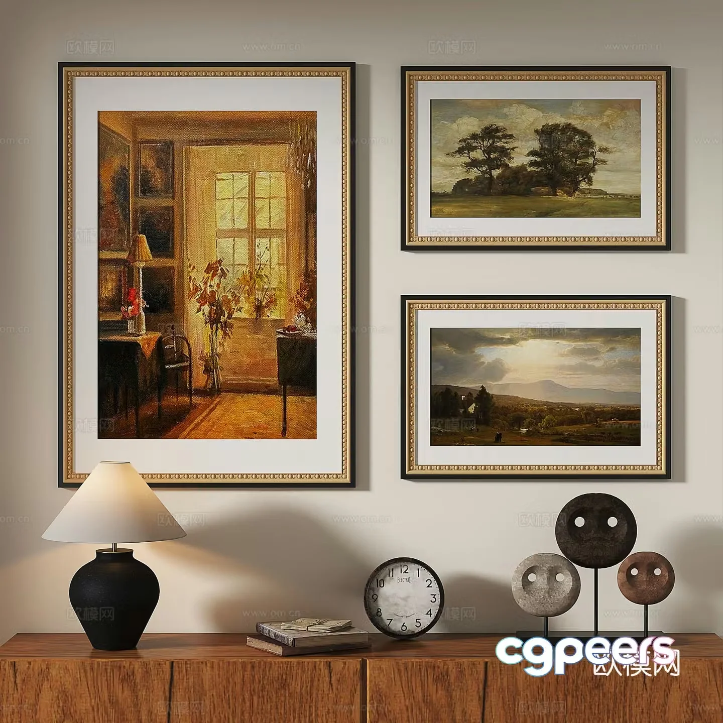 French retro light luxury simple medieval abstract nordic decorative painting 3d model