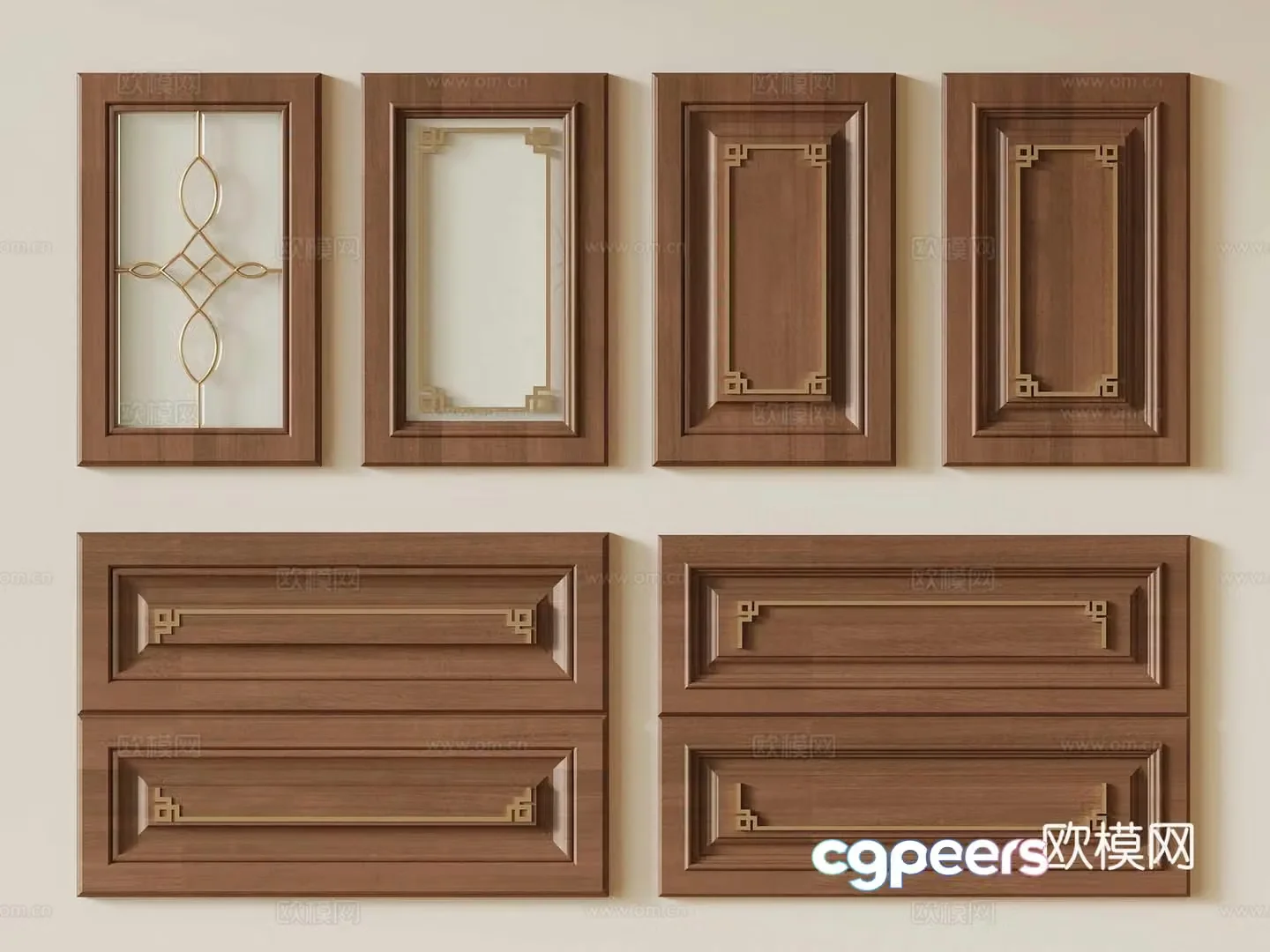New Chinese style cabinet door glass cabinet door 3D model