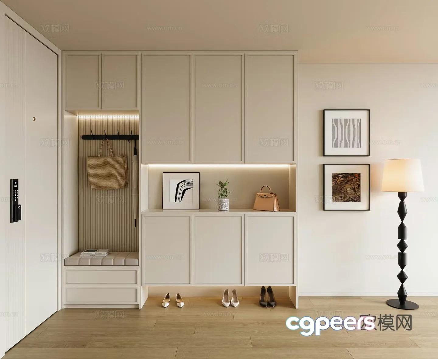 Cream style shoe cabinet 3D model of home shoe cabinet