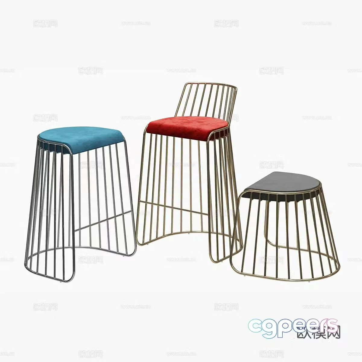 Modern Italian light luxury stainless steel bar chair 3D model