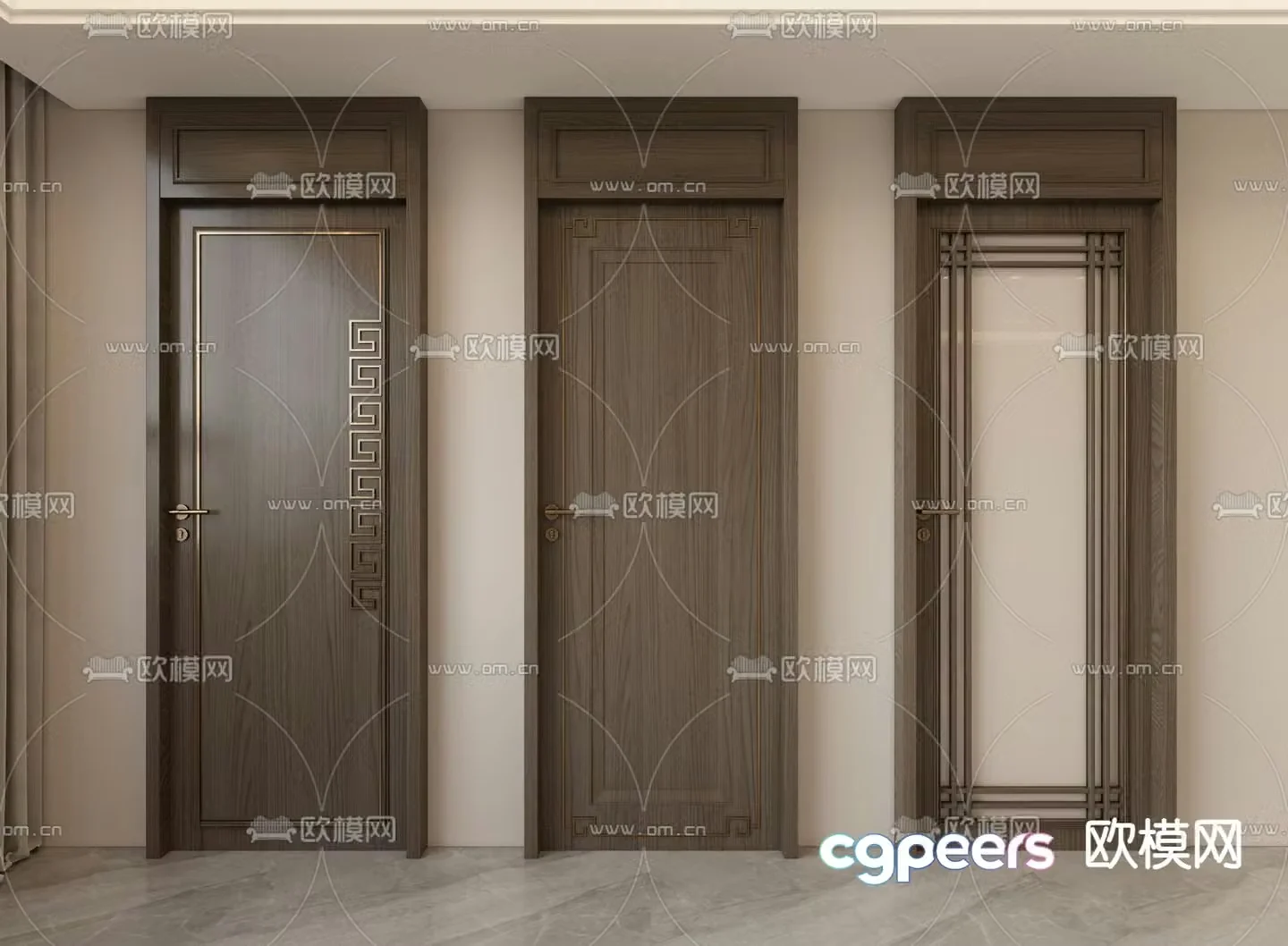 New Chinese style ceiling door Bedroom door Bathroom door 3D model