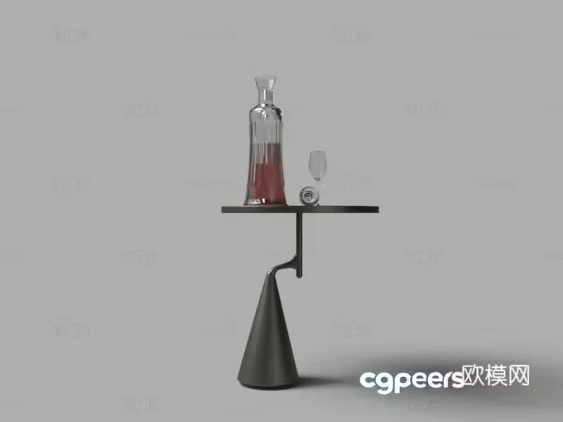 Modern side round wine bottle wine glass 3d model