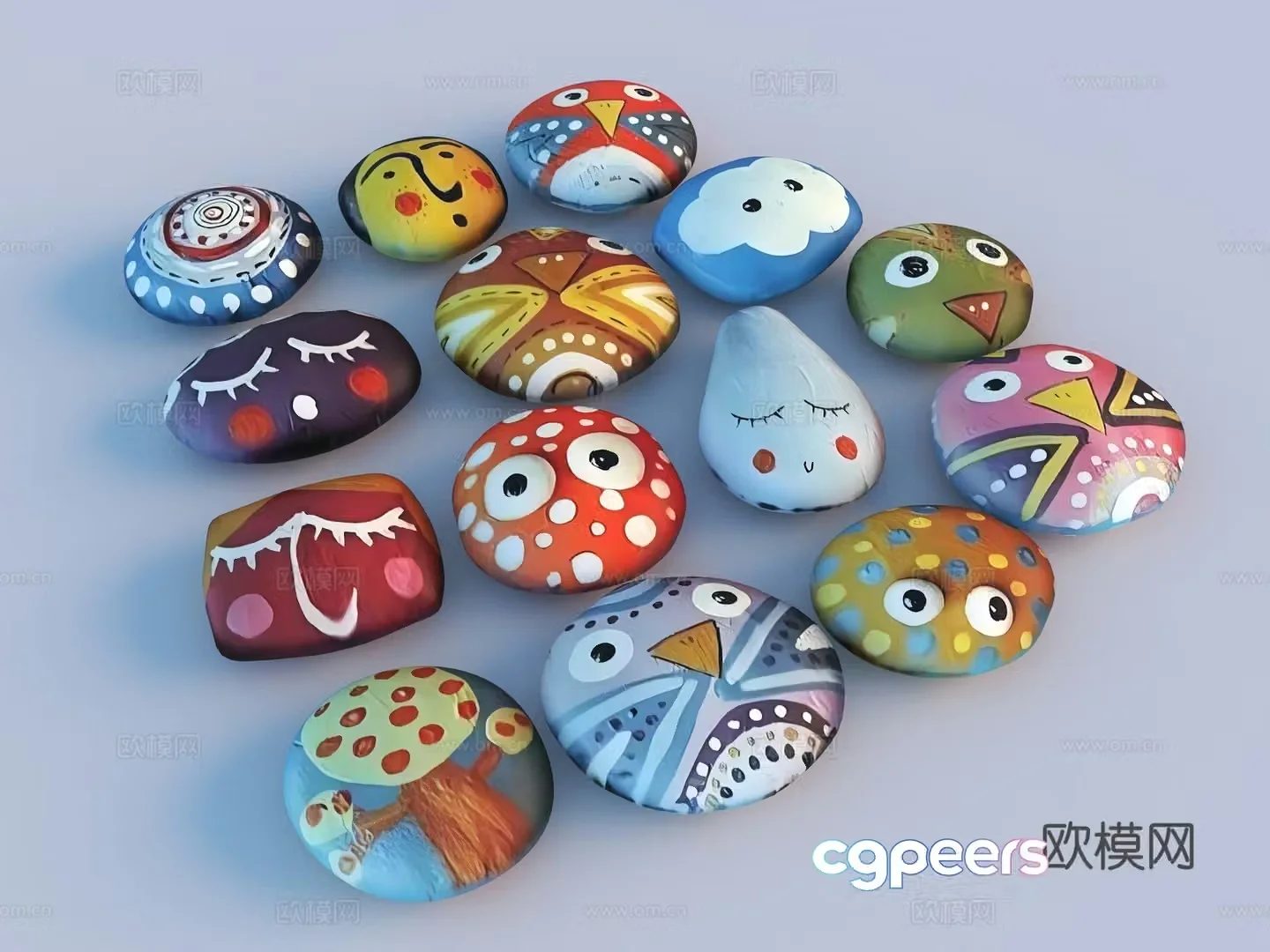 Modern painted pebbles Pebble Painted stones Stream stone painting 3d model