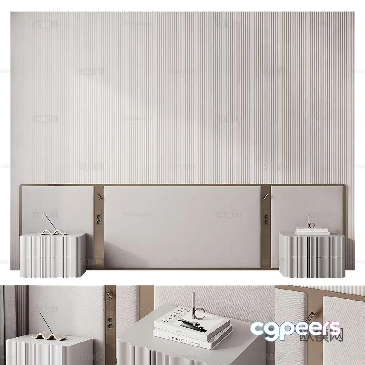 Modern Italian light luxury bedside background wall 3d model