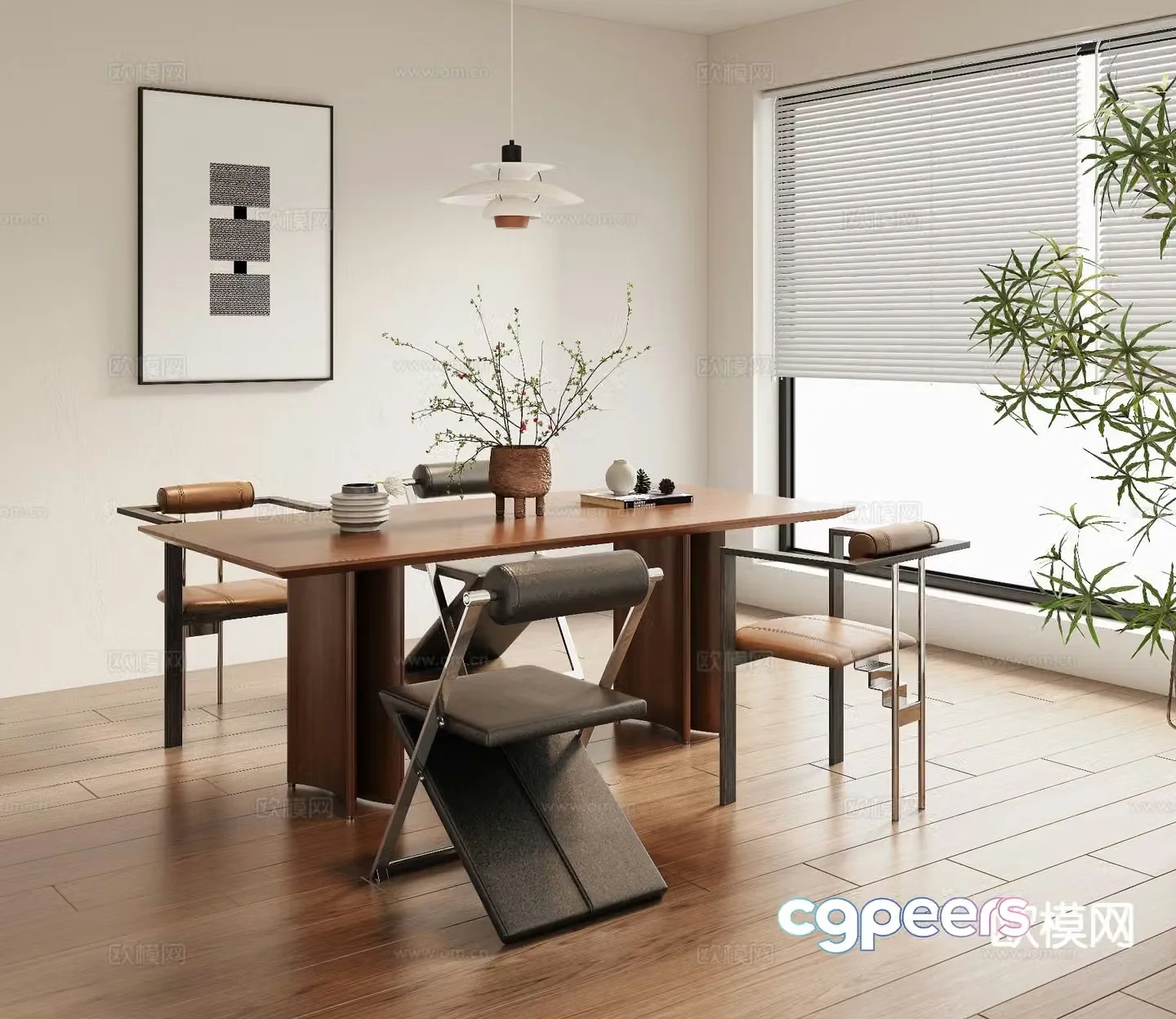 Medieval style dining table and chairs 3d model