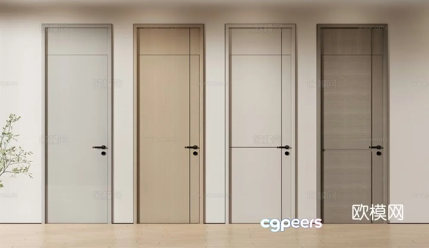 Modern single-door door through-ceiling door solid wood door 3D model