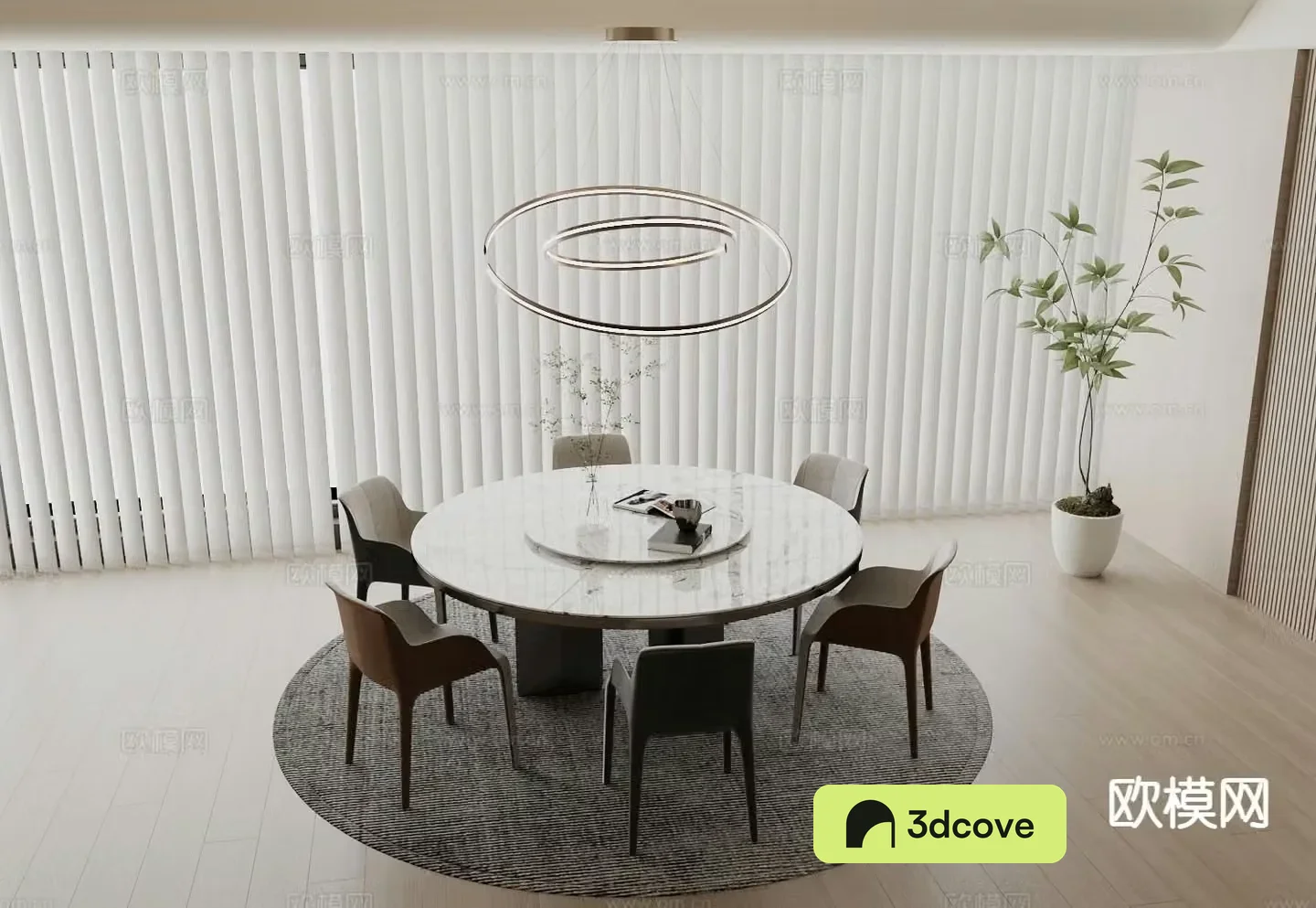 Round dining table and chairs