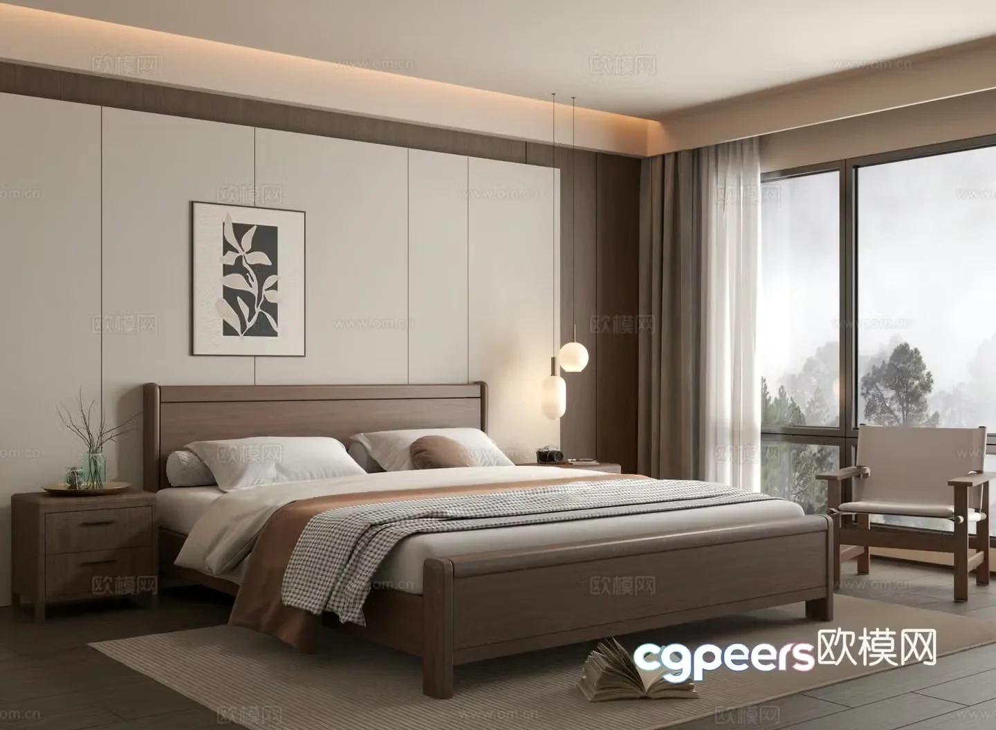 Wabi-sabi double bed 3d model