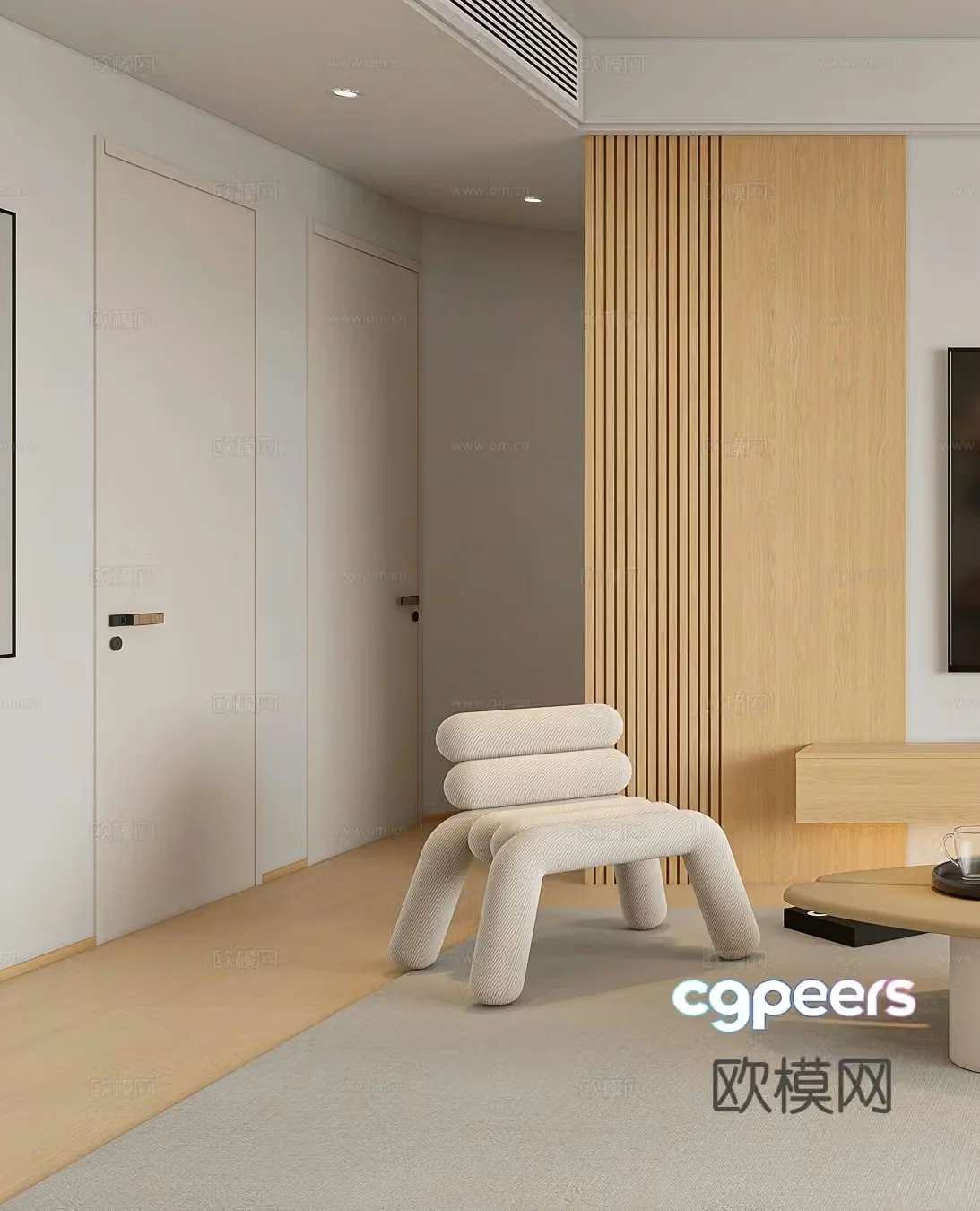 Modern leisure chair Simple single chair Side table Side table Cream style leisure chair 3d model