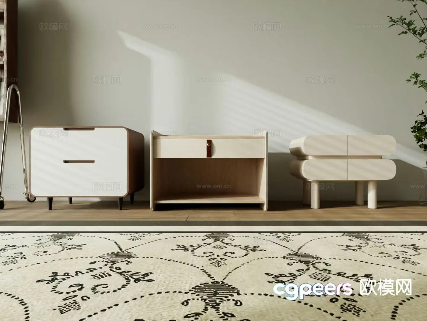 Cream style bedside table 3d model