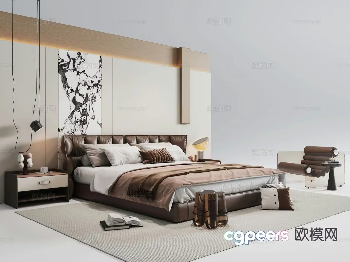 Italian double bed 3d model